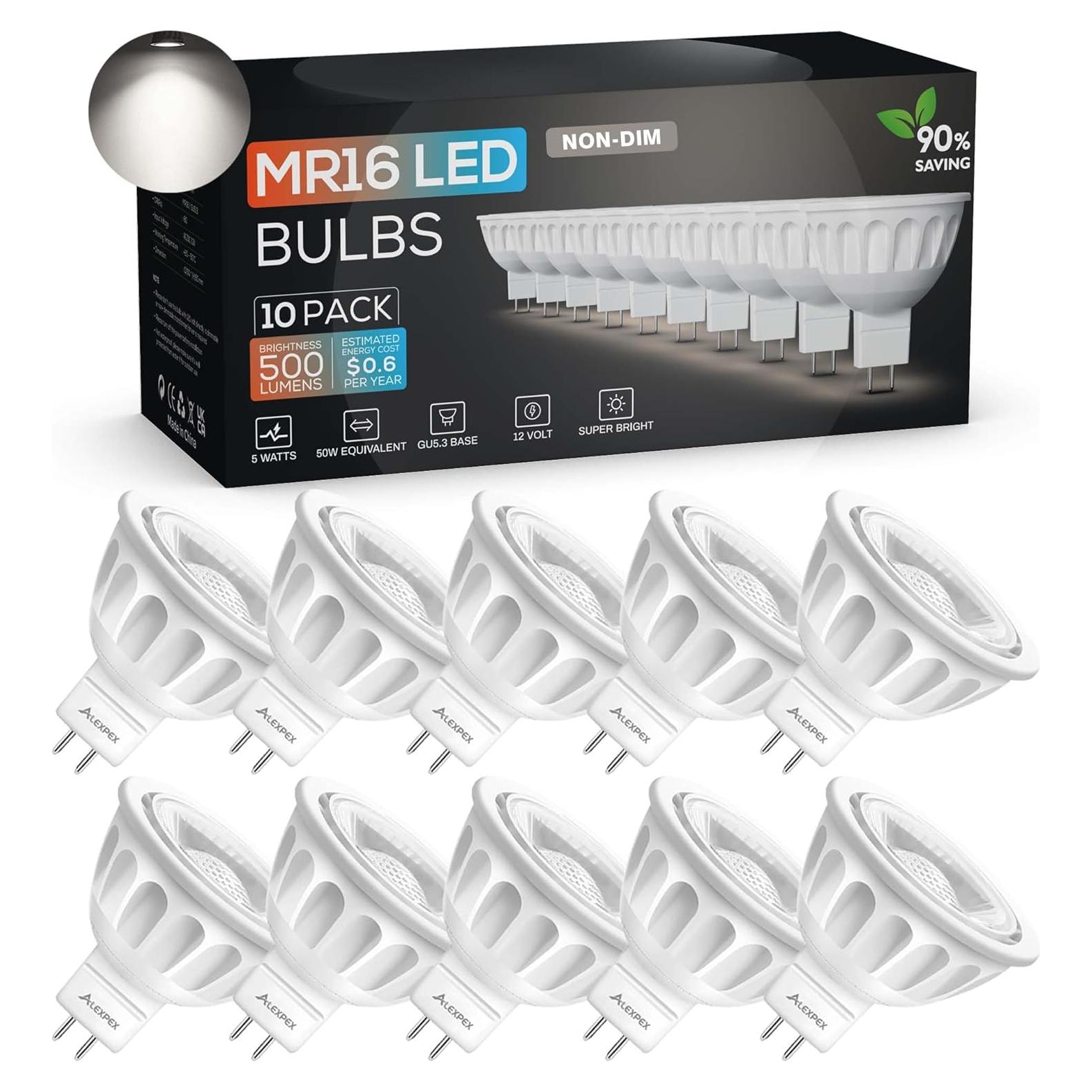 Bombillas LED MR16 Alexpex 5000K Luz Diurna Paquete 10 Unidades