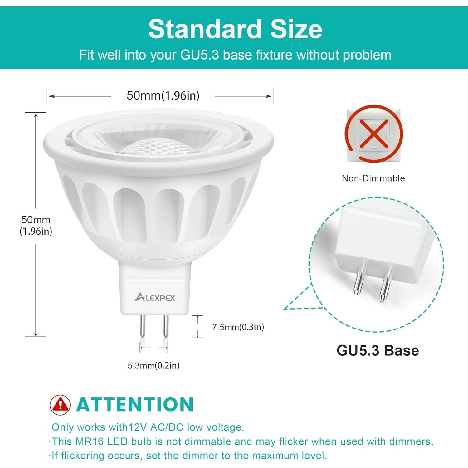 Bombillas LED MR16 Alexpex 5000K Luz Diurna Paquete 10 Unidades