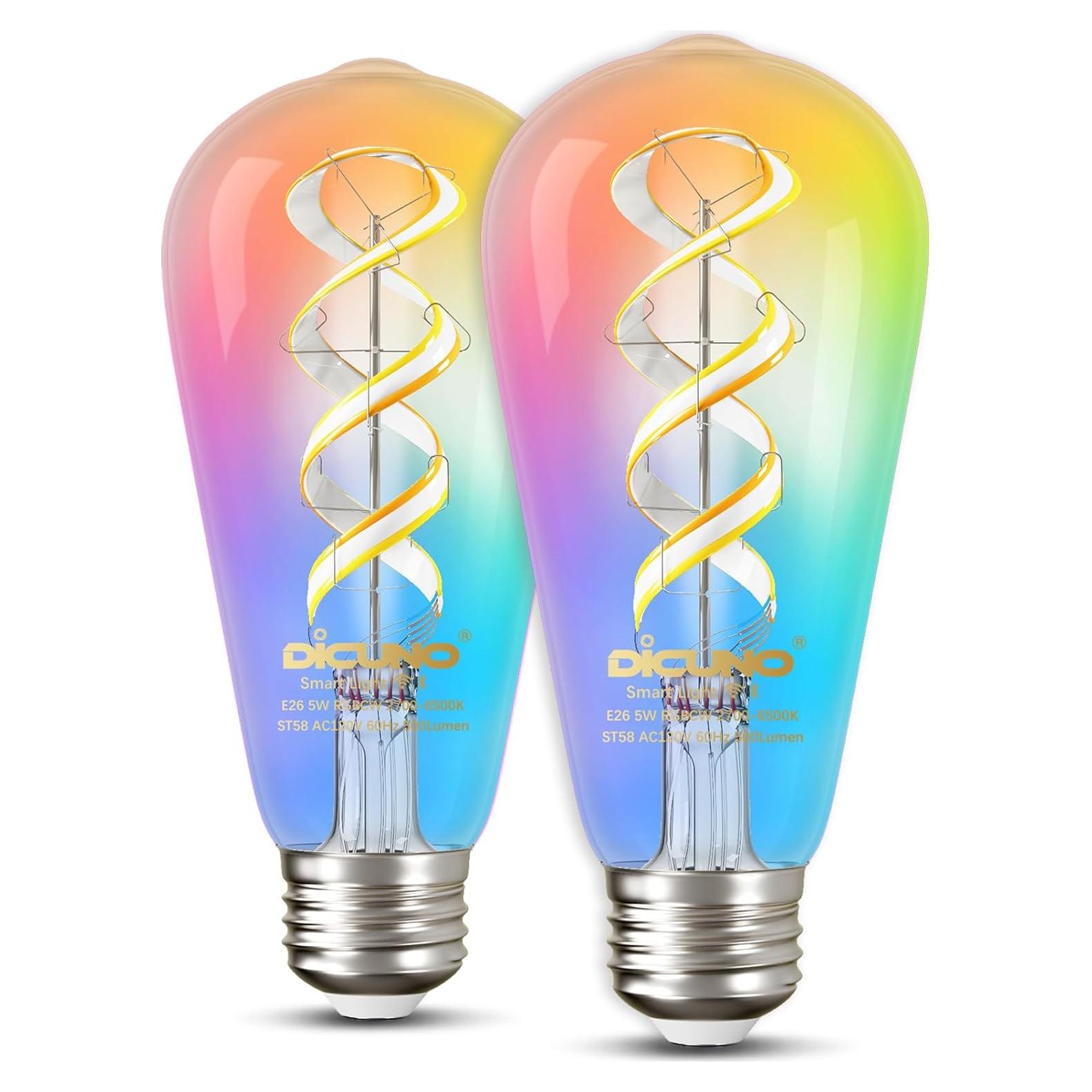 Bombillas Edison Inteligentes DiCUNO ST58, 5W, 500lm, 2 Unidades