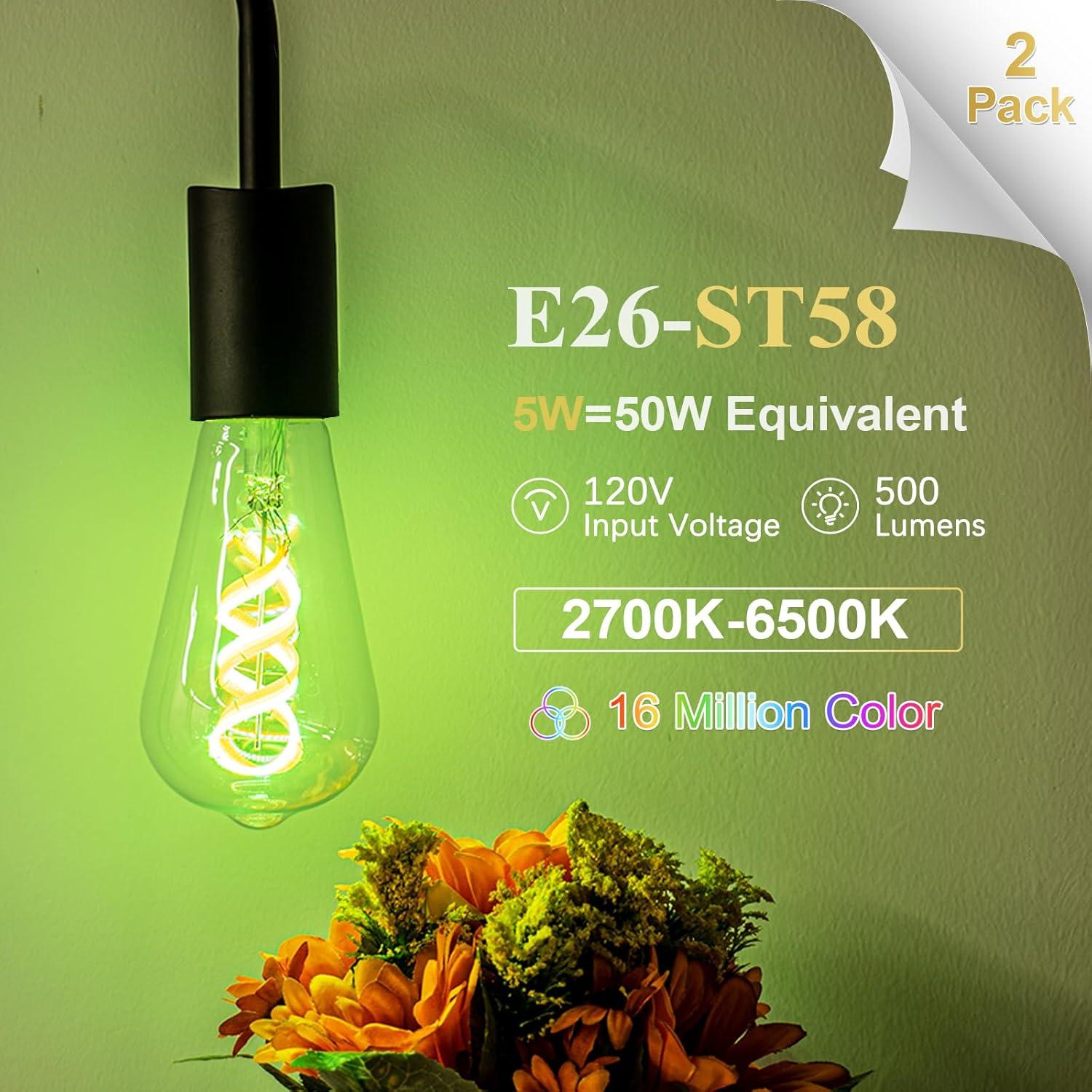 Bombillas Edison Inteligentes DiCUNO ST58, 5W, 500lm, 2 Unidades