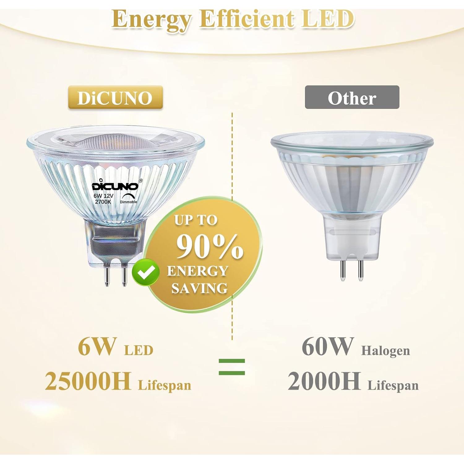 Bombilla LED DiCUNO MR16 regulable 6W 6000K GU5.3 Paquete de 10