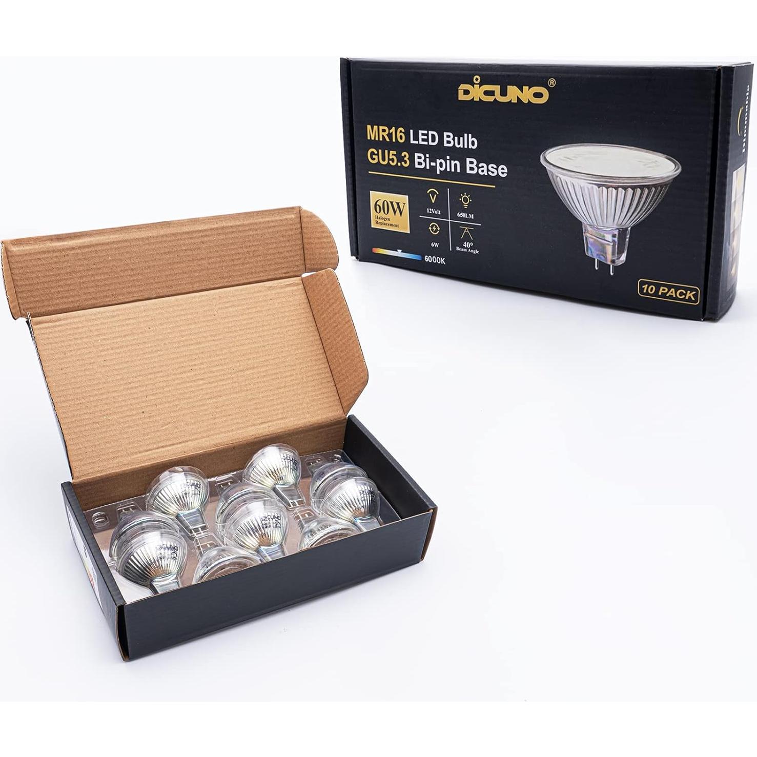 Bombilla LED DiCUNO MR16 regulable 6W 6000K GU5.3 Paquete de 10