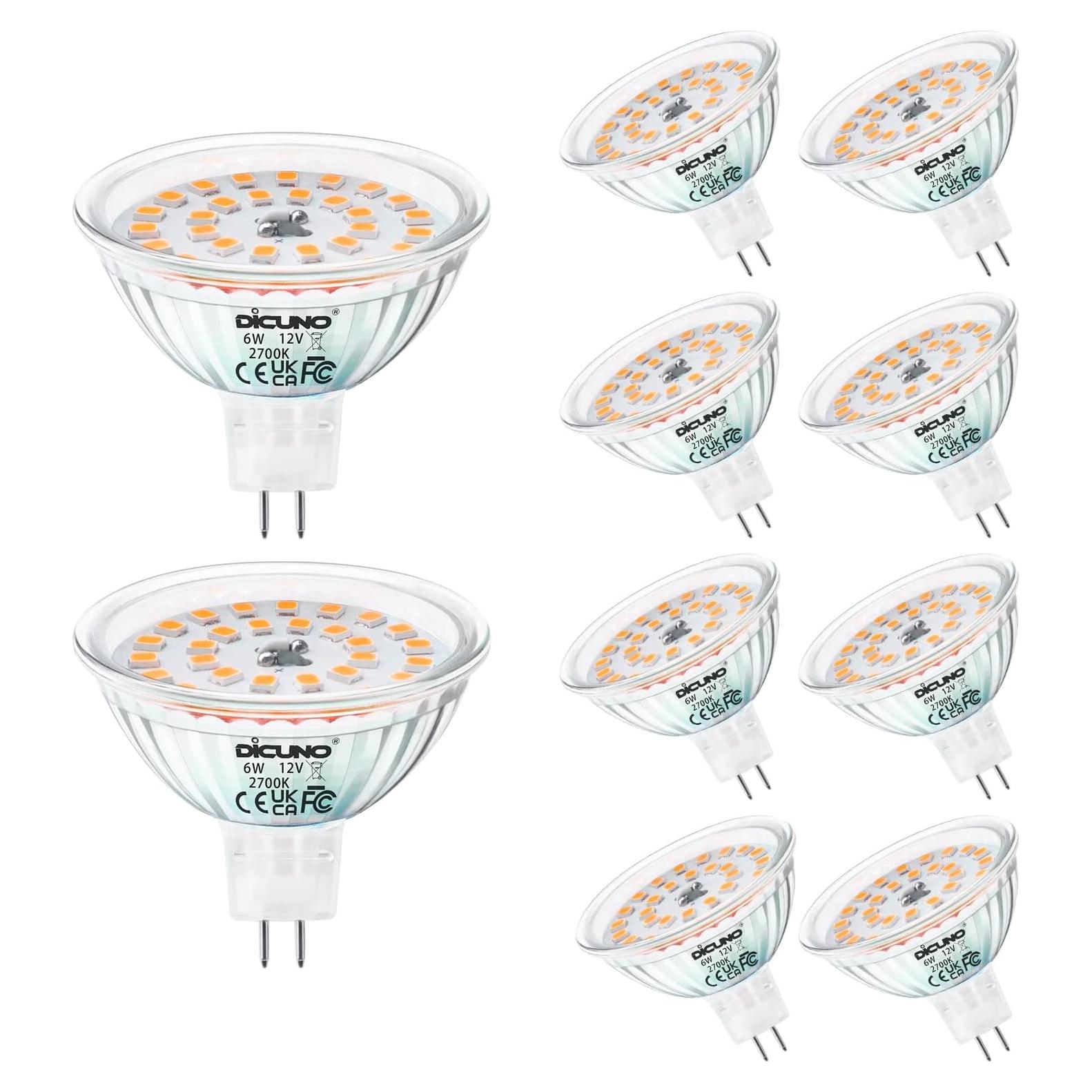 DiCUNO Bombillas LED MR16 6W 750LM GU5.3 2700K 10 Paquetes