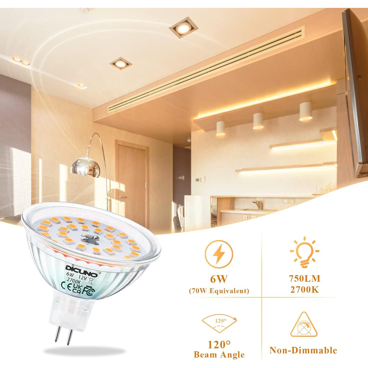 DiCUNO Bombillas LED MR16 6W 750LM GU5.3 2700K 10 Paquetes