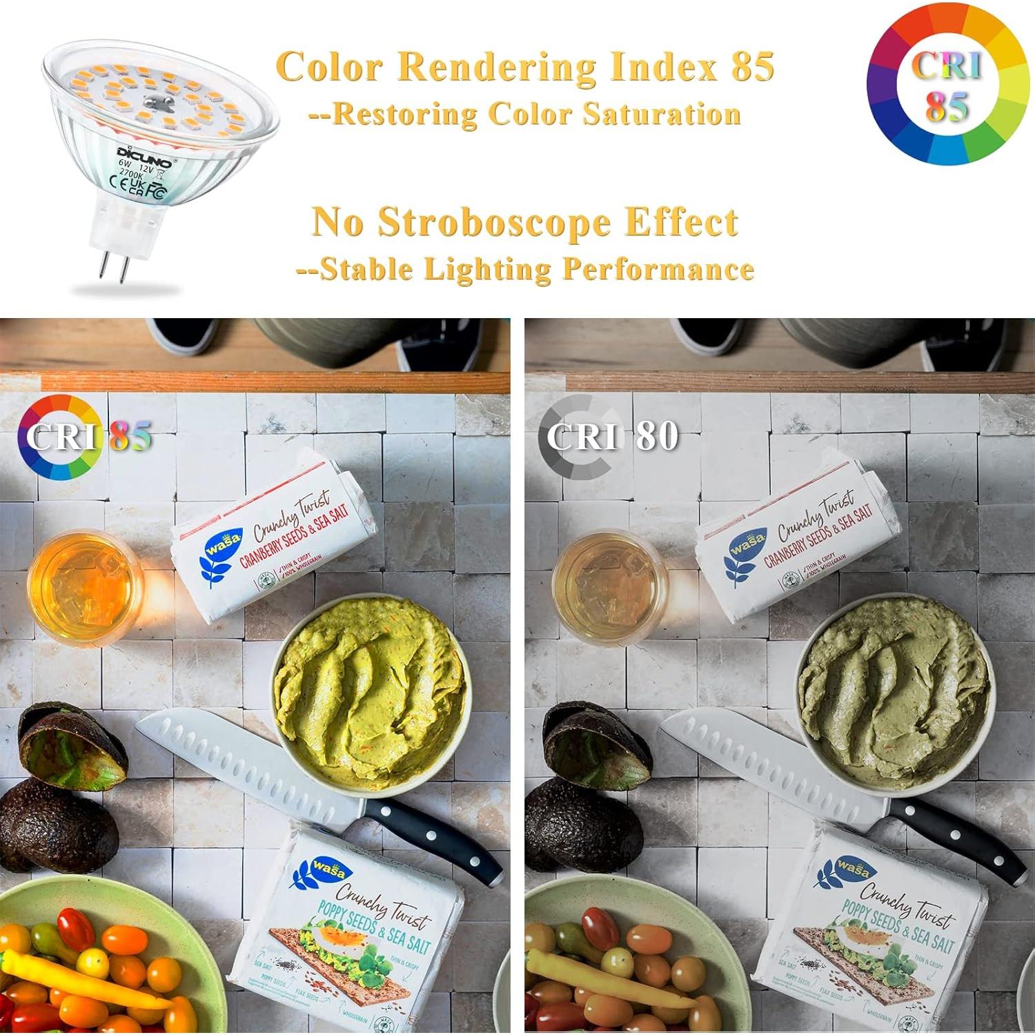 DiCUNO Bombillas LED MR16 6W 750LM GU5.3 2700K 10 Paquetes