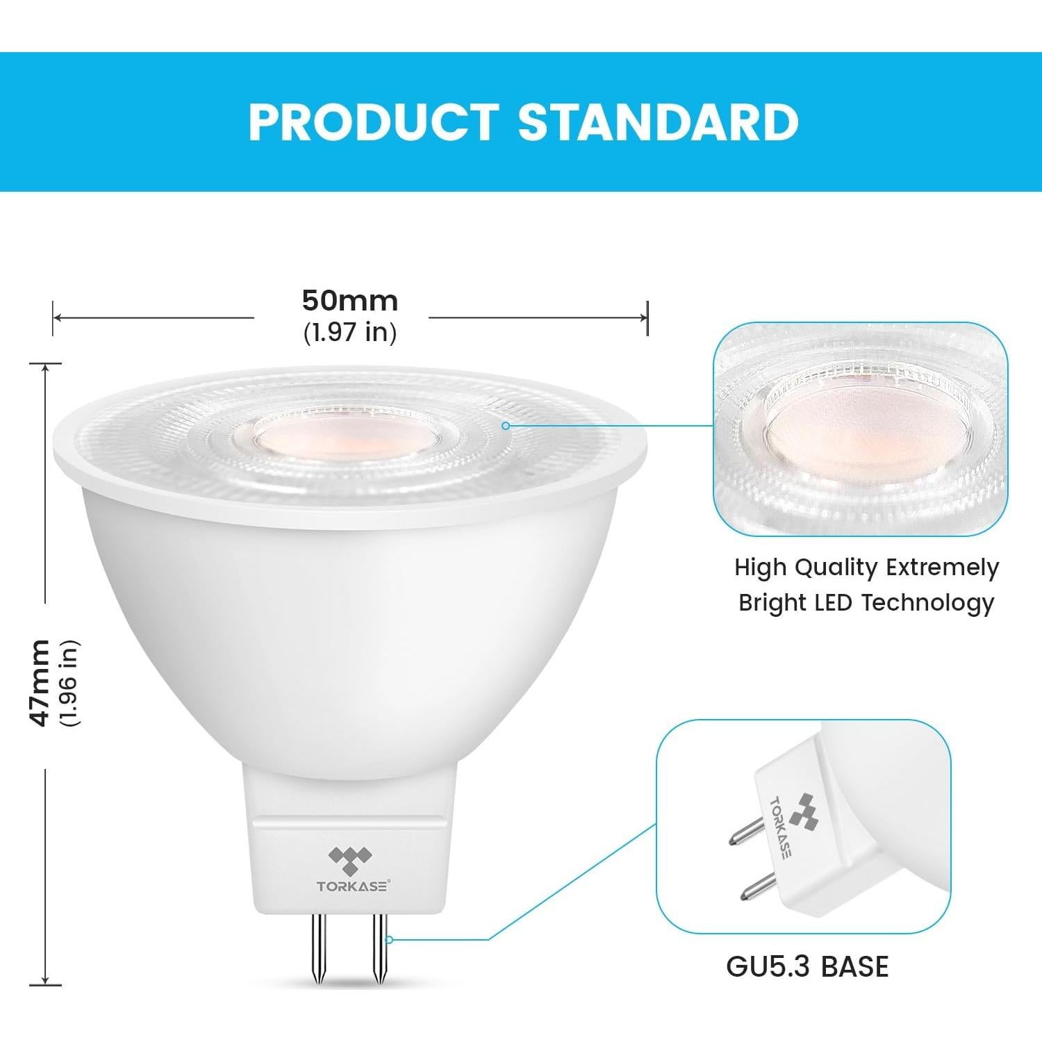 Bombilla LED MR16 TORKASE 5W Regulable 5000K Paquete de 10