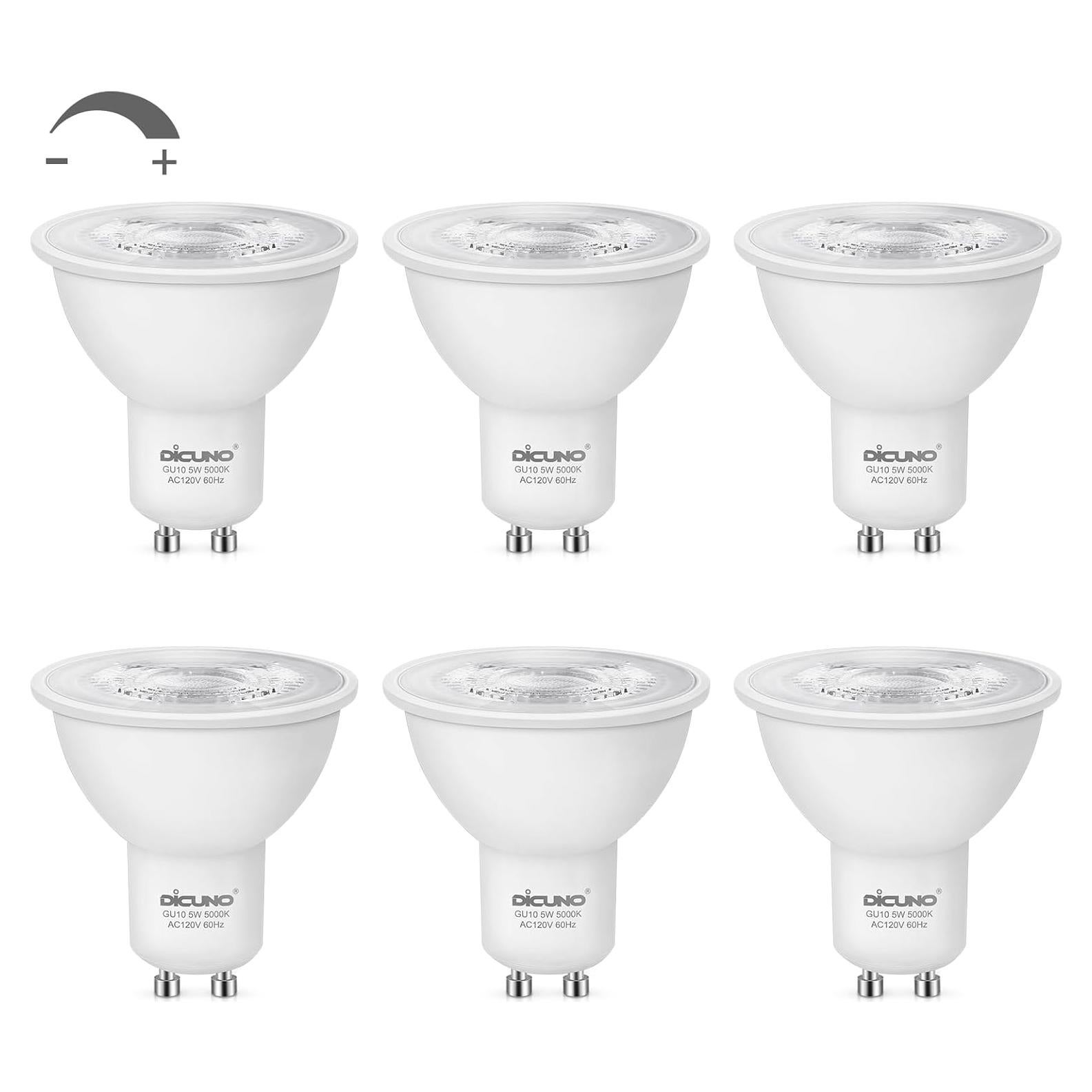 Bombilla LED DiCUNO GU10 Regulable 5W 5000K 450LM Paquete de 6