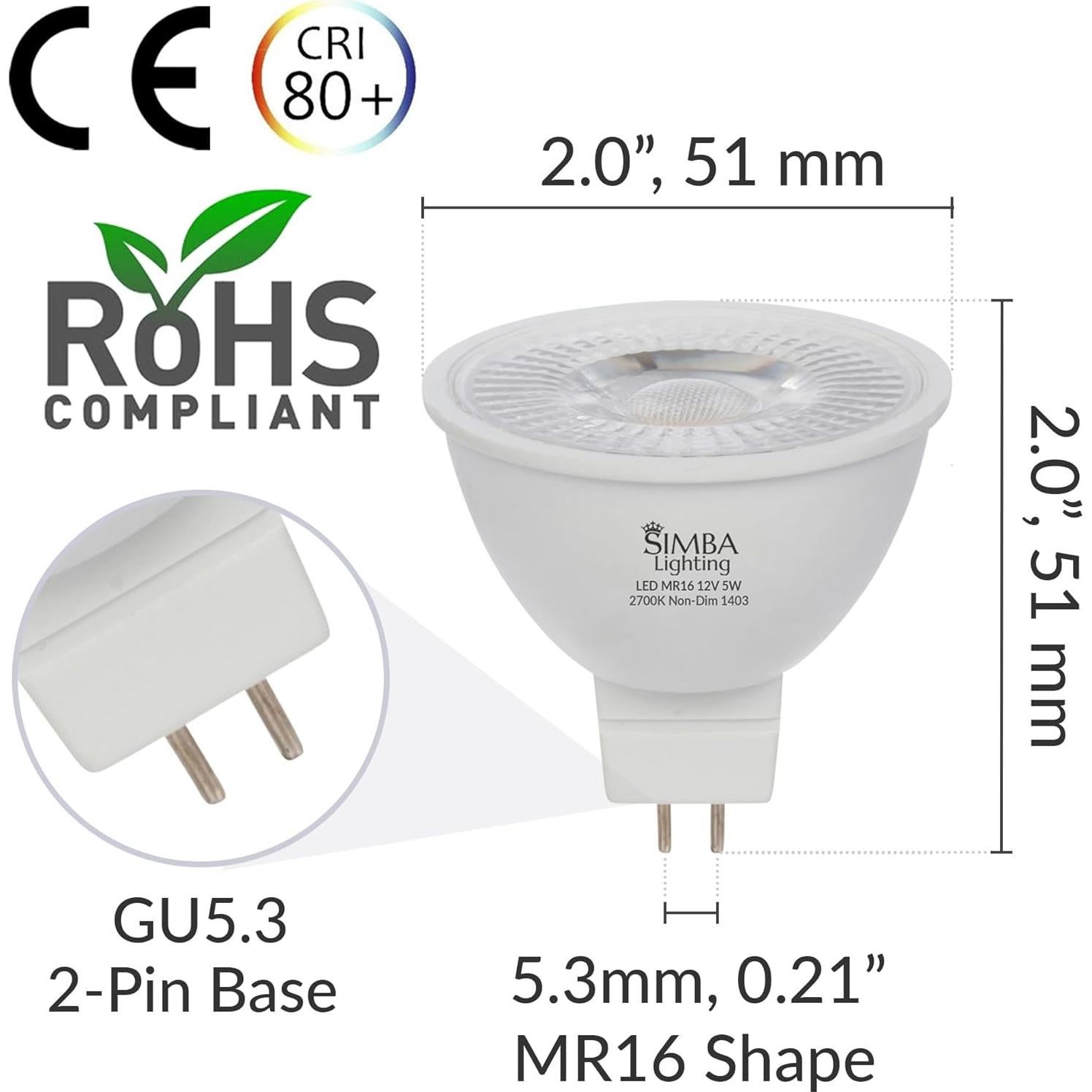 Bombilla LED MR16 5W 12V Simba Lighting Paquete de 10