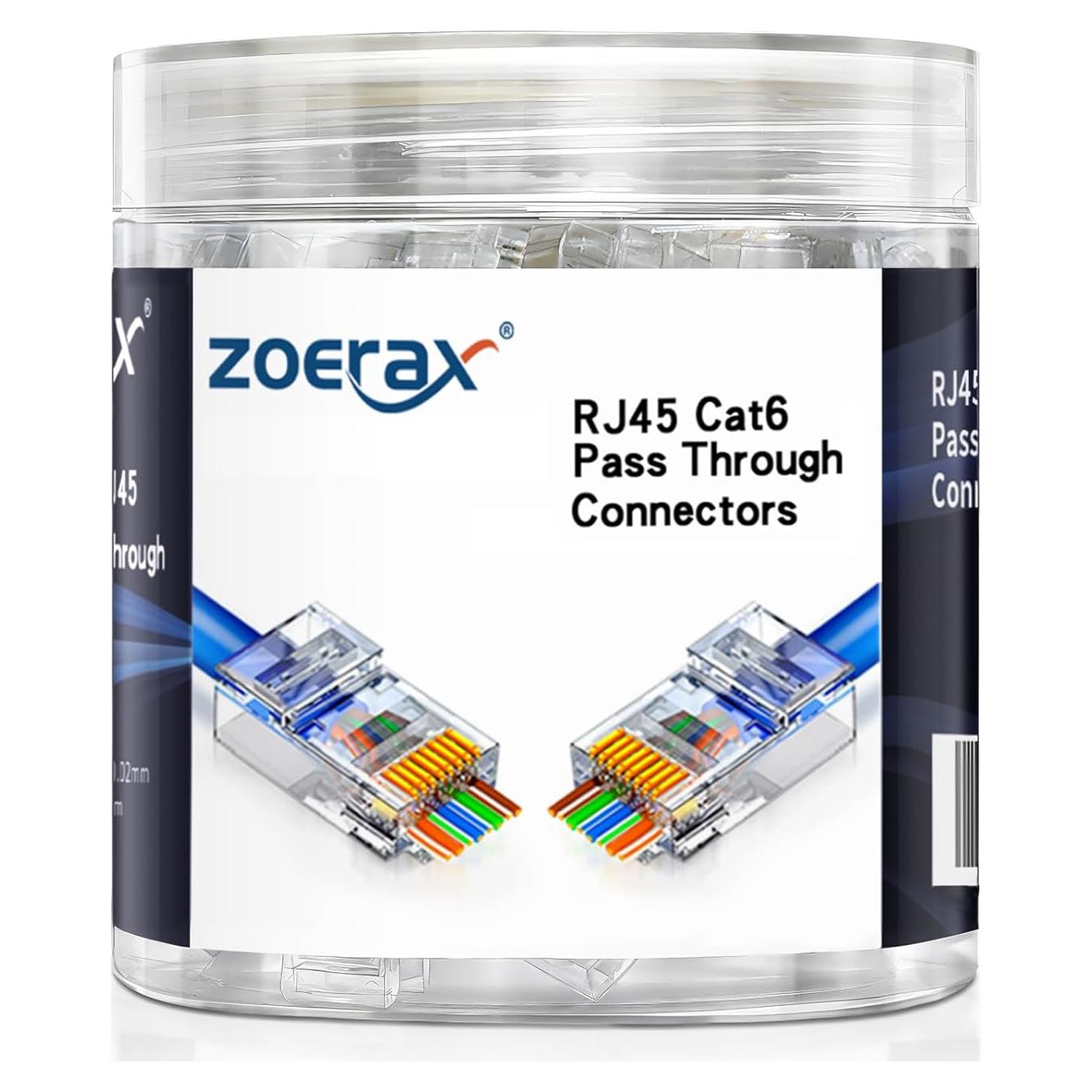 Conectores RJ45 Cat6 Pasantes ZOERAX - Paquete de 100 Unidades