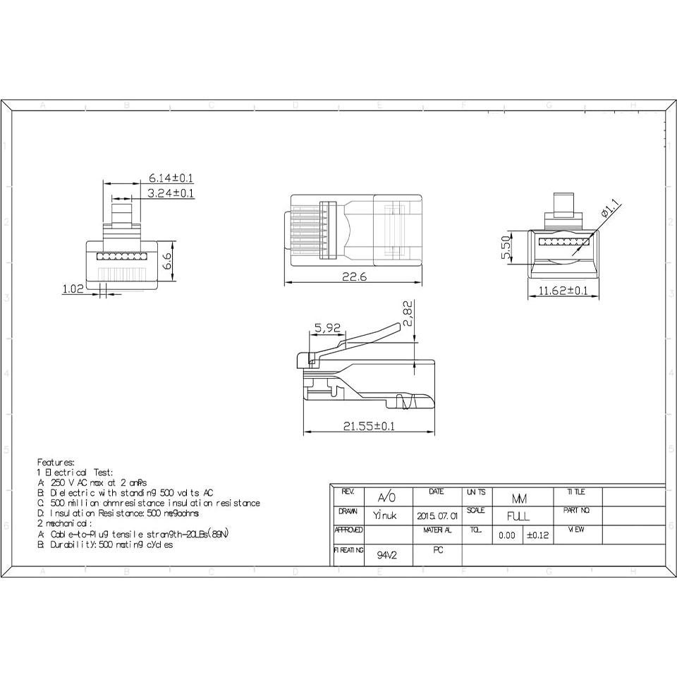 Conectores RJ45 Cat6 Pasantes ZOERAX - Paquete de 100 Unidades