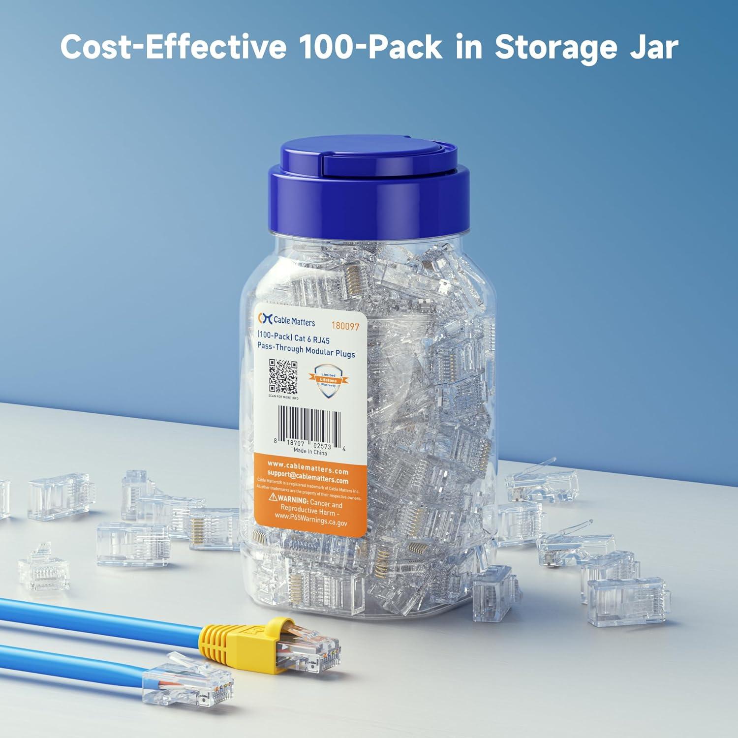 Conectores RJ45 Pasantes Cat 6 Cable Matters 100-Pack