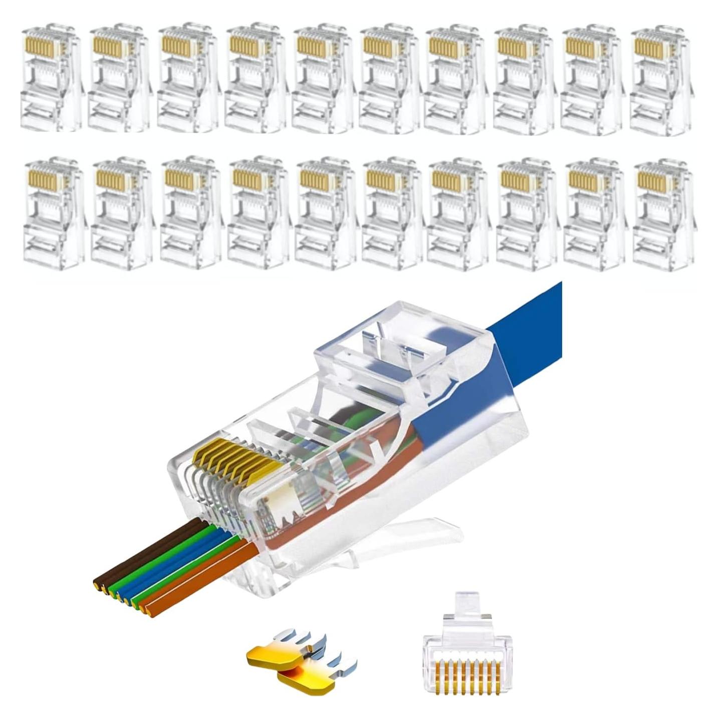 Conectores RJ45 Cat 5 y Cat 6 ZYU 20 unidades 8P8C chapados en oro