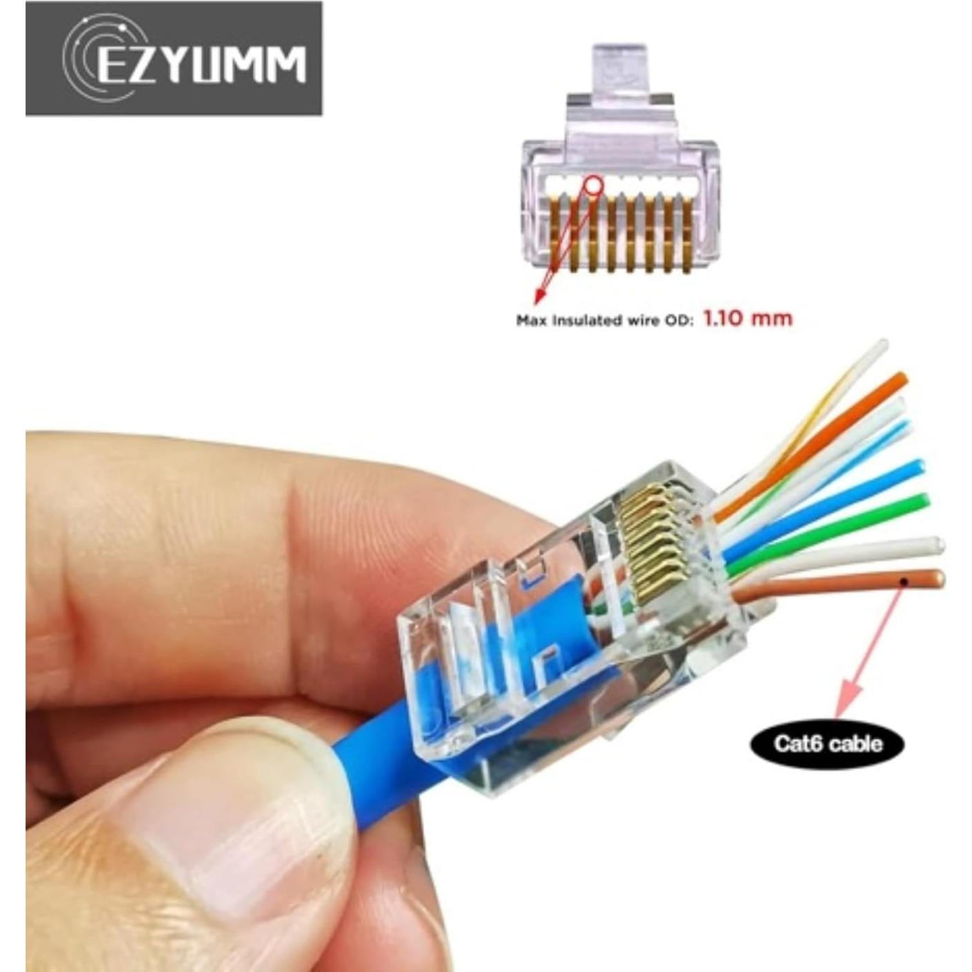 Conectores RJ45 Cat 5 y Cat 6 ZYU 20 unidades 8P8C chapados en oro