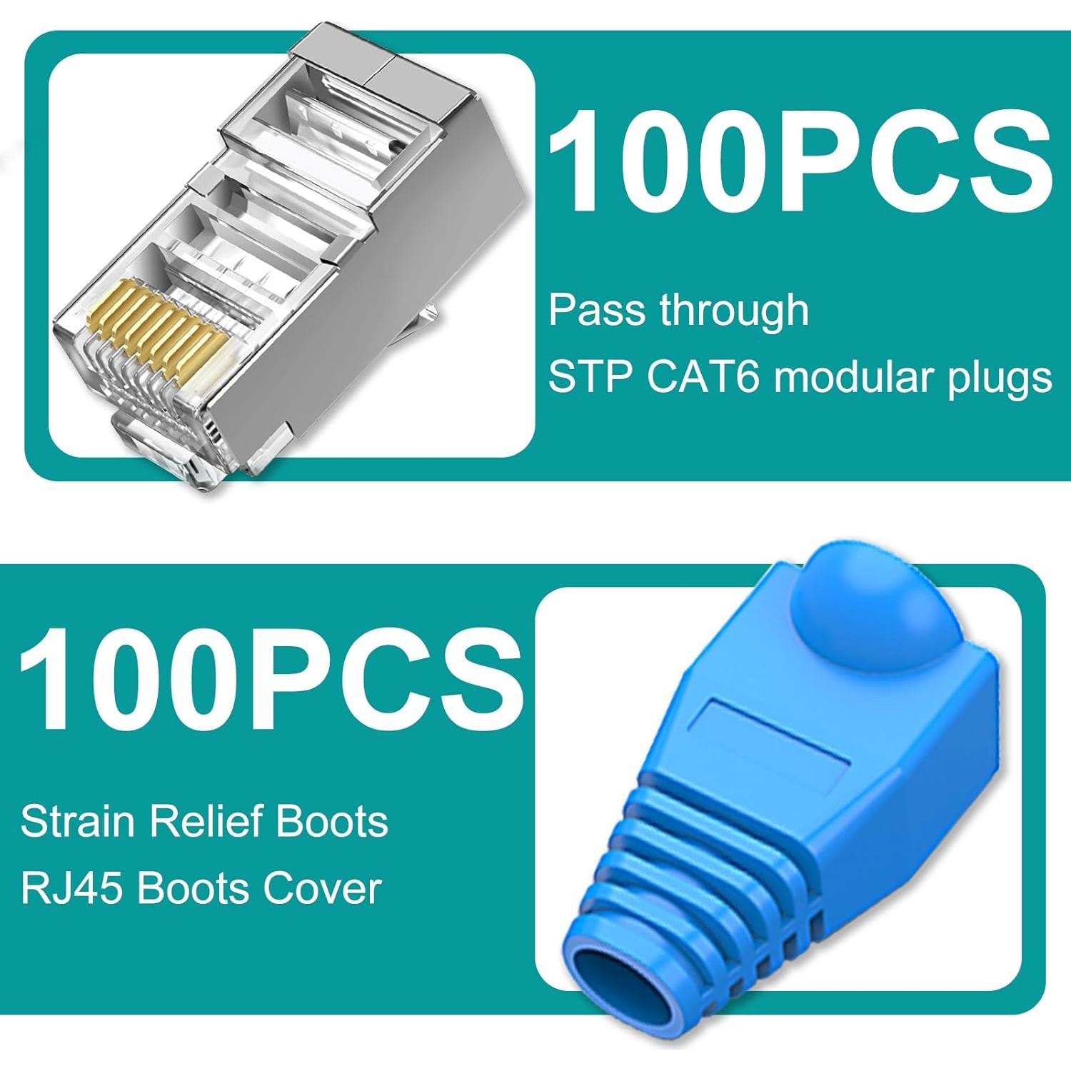 Paquete de 100 conectores RJ45 blindados Cat 6 Brileine