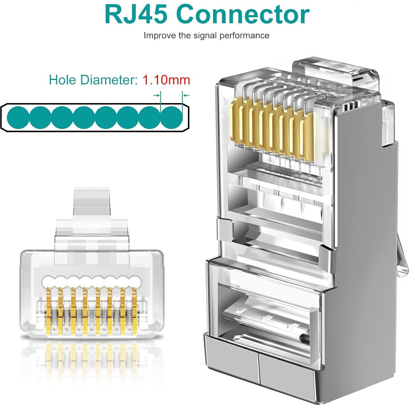 Paquete de 100 conectores RJ45 blindados Cat 6 Brileine