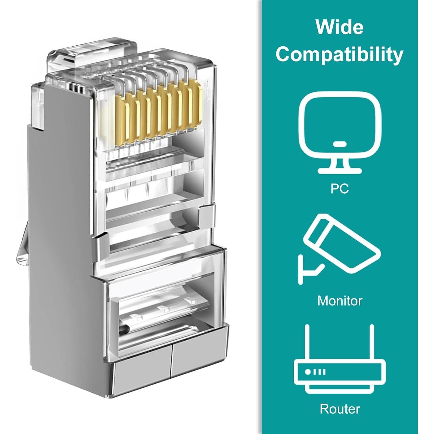 Paquete de 100 conectores RJ45 blindados Cat 6 Brileine