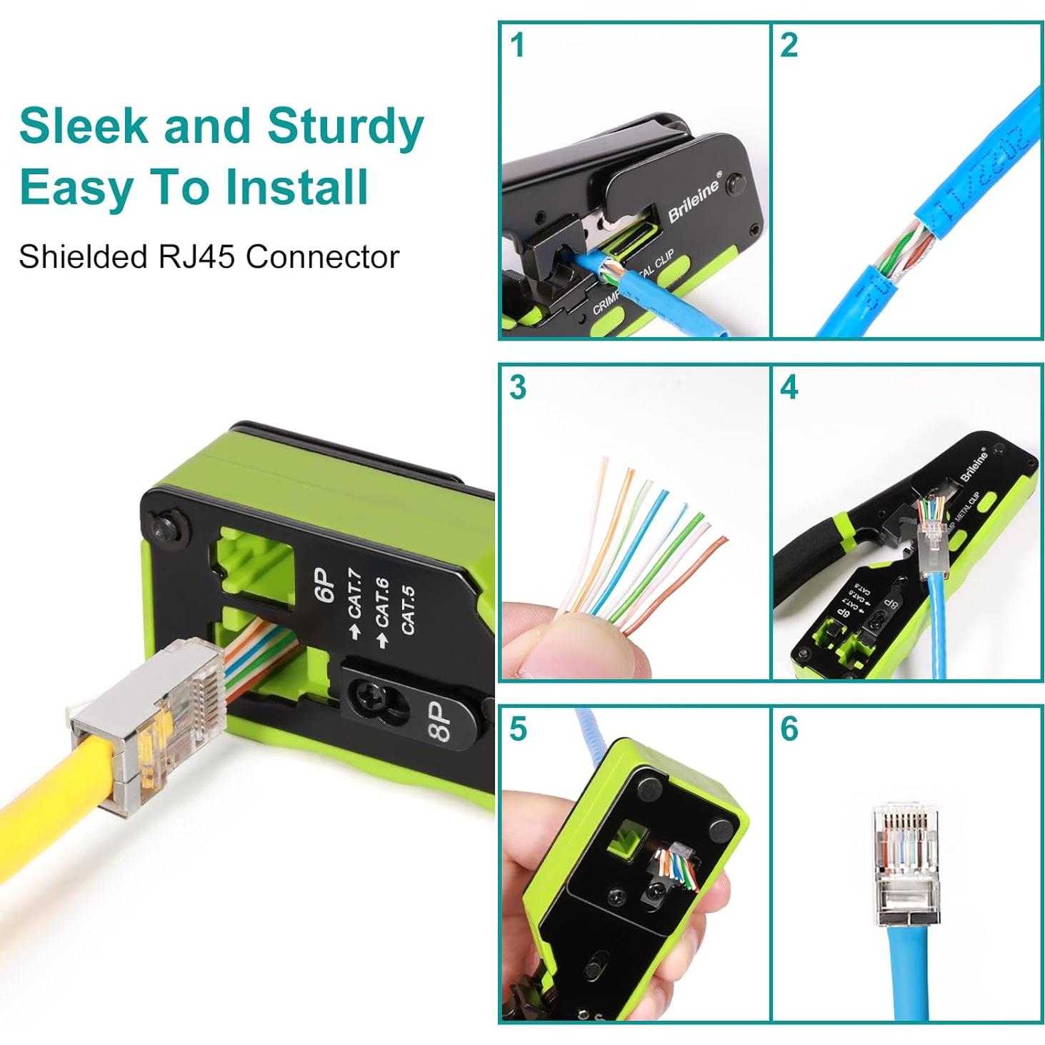Paquete de 100 conectores RJ45 blindados Cat 6 Brileine