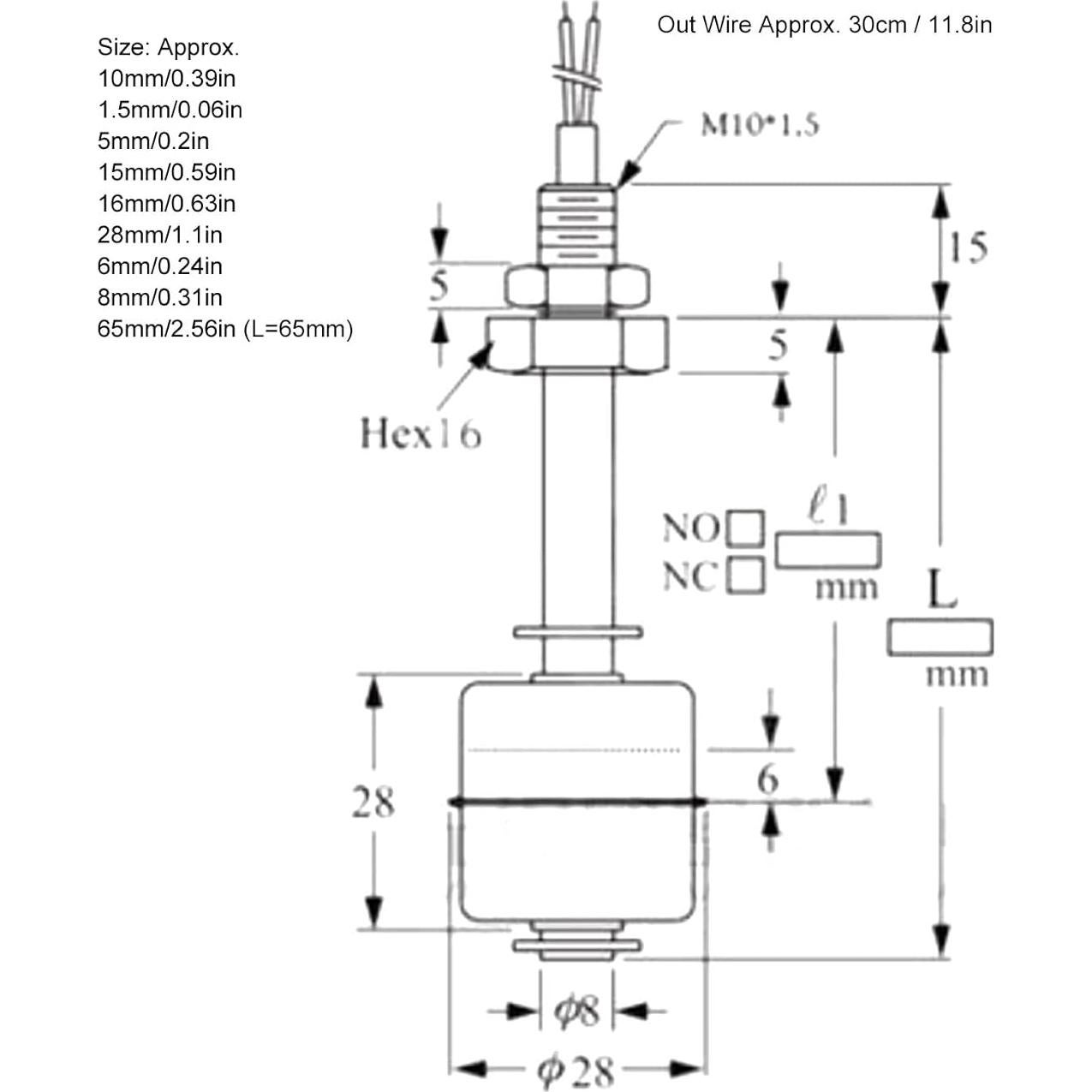 Interruptor de Flotador de Nivel Kadimendium 10mm Acero Inoxidable 0-220V
