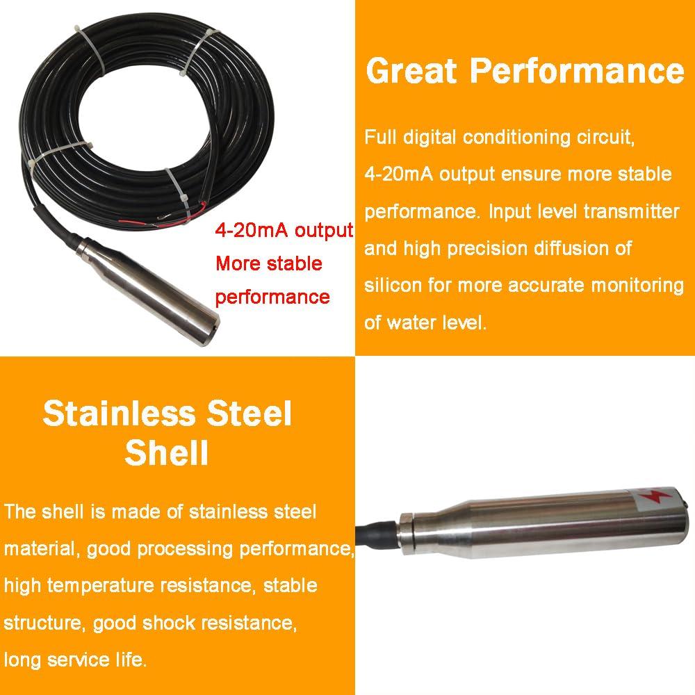 Transmisor de Nivel de Agua EQCOTWEA 30m 4-20mA Acero Inoxidable