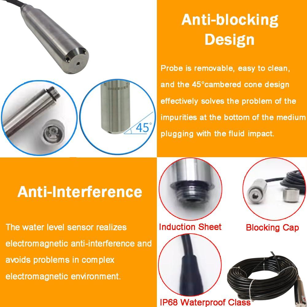 Transmisor de Nivel de Agua EQCOTWEA 30m 4-20mA Acero Inoxidable