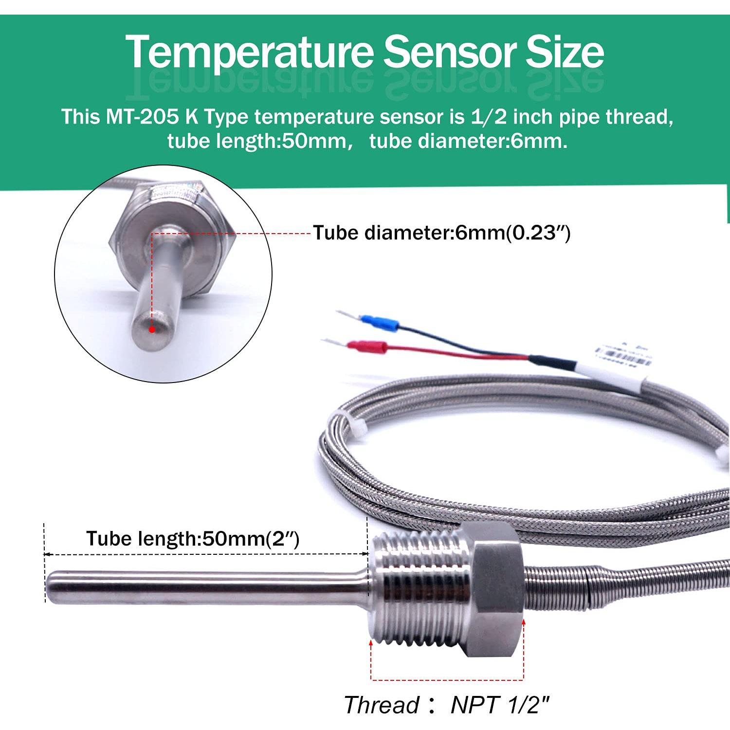 Sonda de Temperatura Tipo K Twidec 1/2" NPT Acero Inoxidable 304 0-600°C