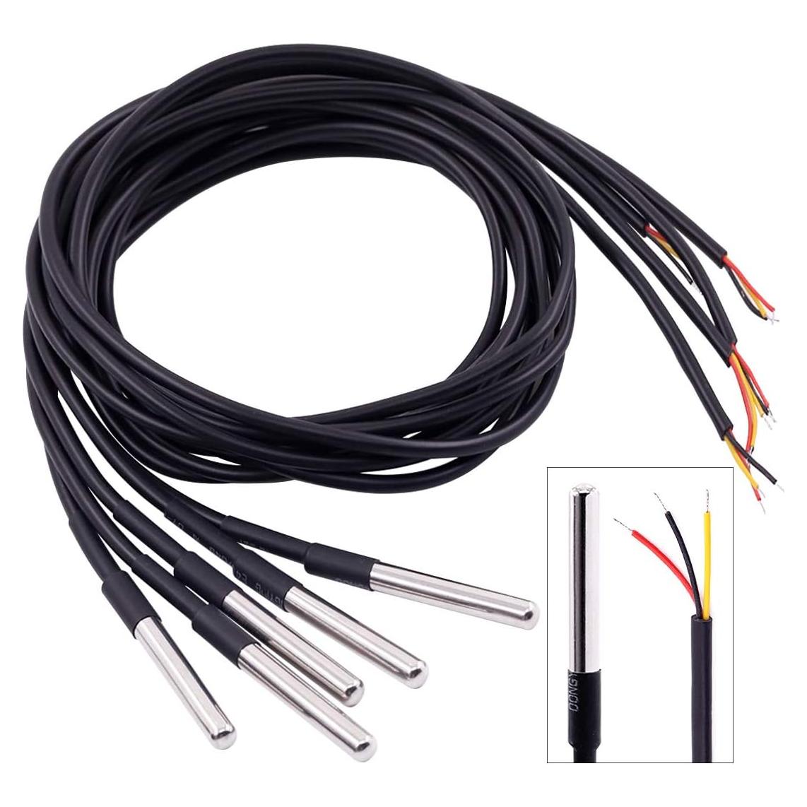 Sensor de temperatura digital impermeable Hilitchi DS18B20 - 5 piezas 1m