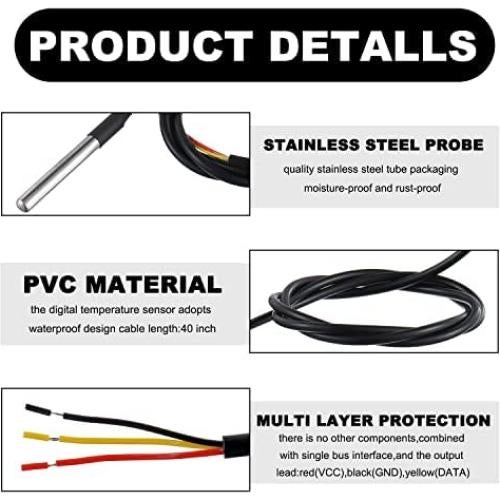 Sensor de Temperatura BOJACK DS18B20 1M Acero Inoxidable - 5 Pcs