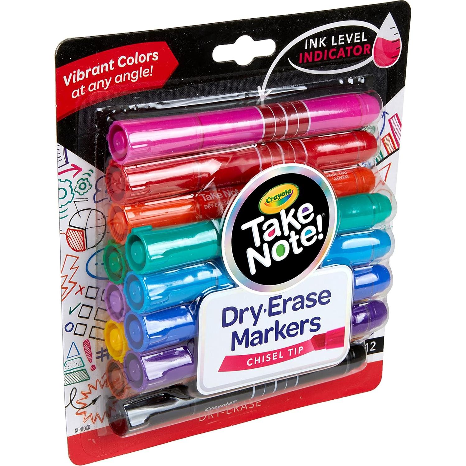 Marcadores Crayola Take Note 12ct Borrado en Seco Punta Chisel
