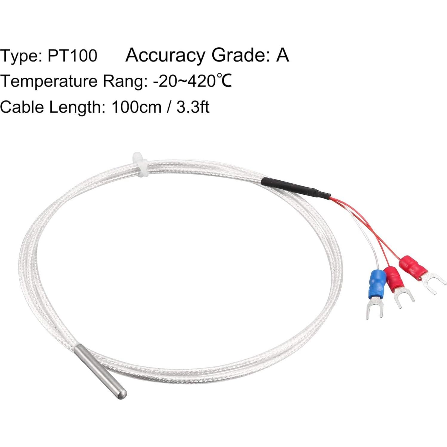Sensor de temperatura PT100 RTD uxcell 100cm acero inoxidable