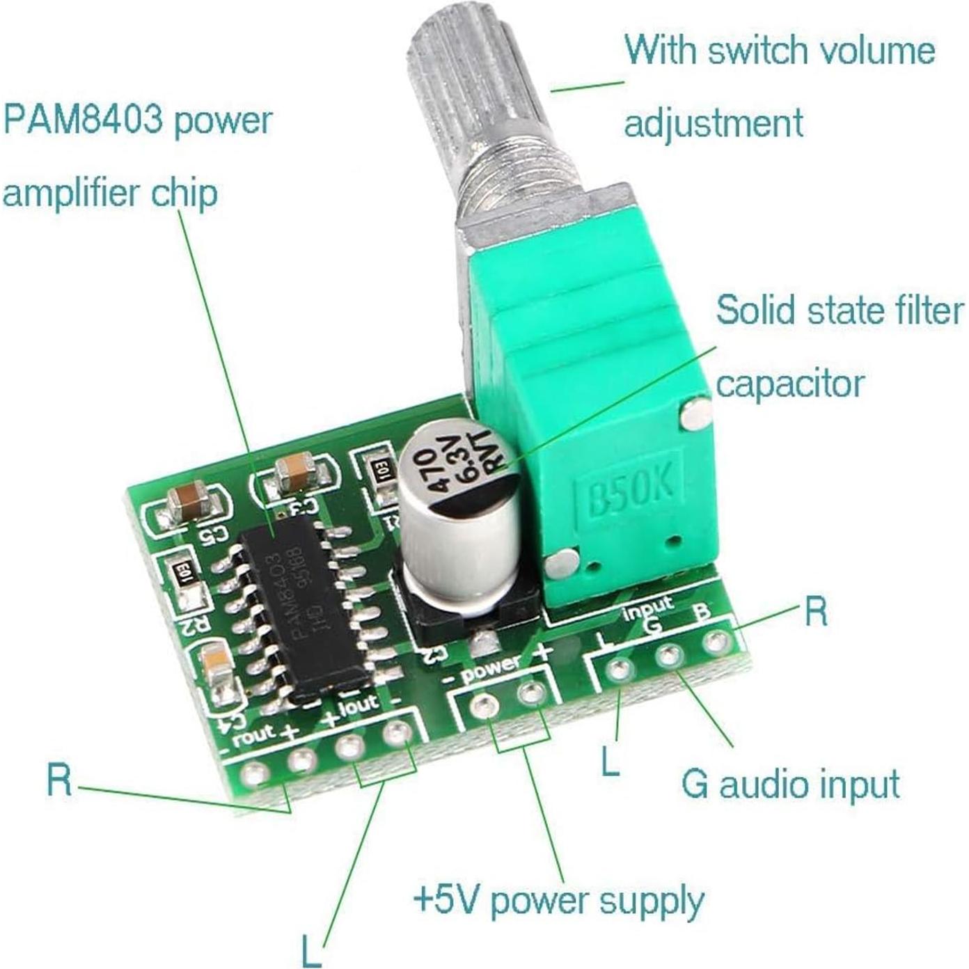 Amplificador Digital PAM8403 5V 3W+3W con Potenciómetro