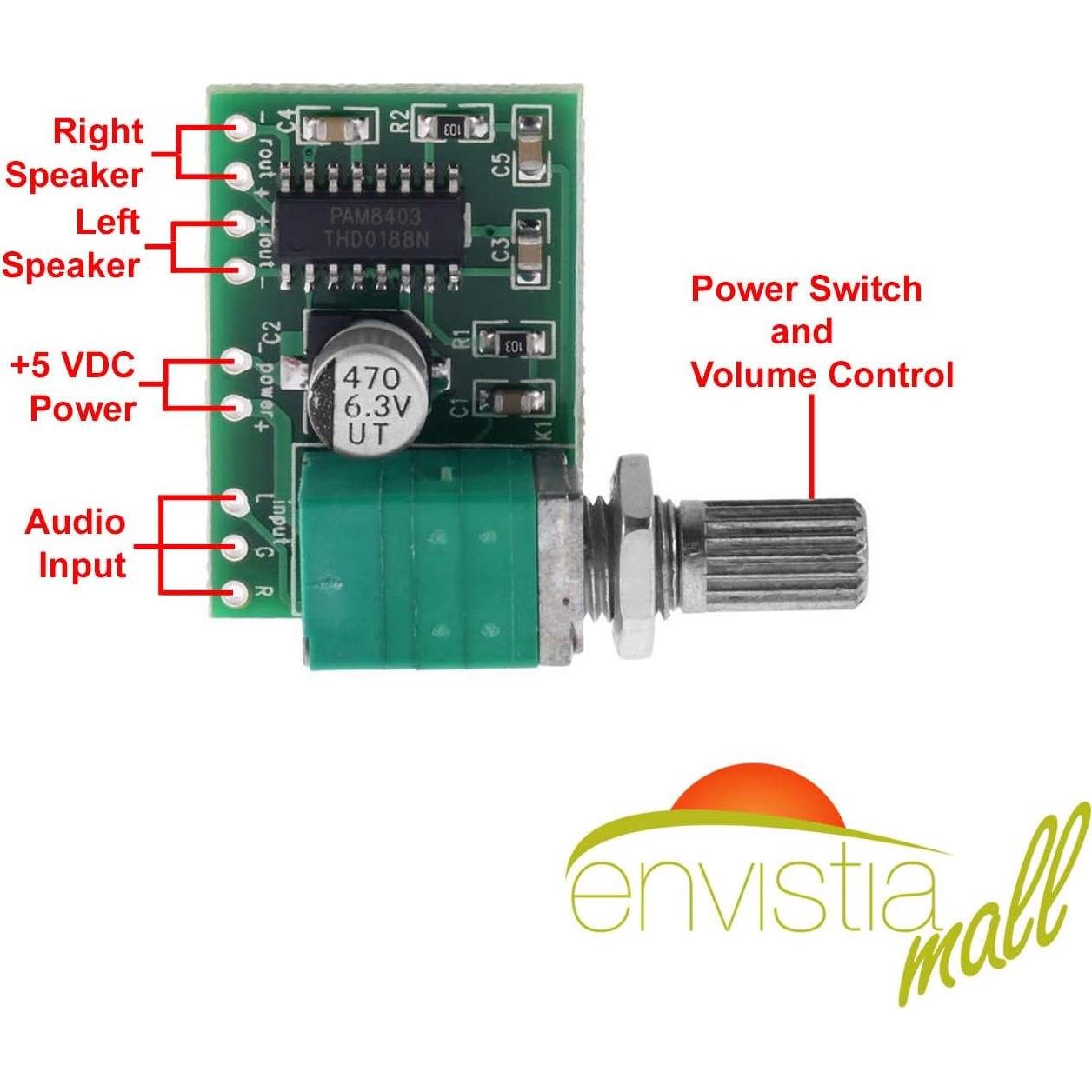 Amplificador de Audio Digital PAM8403 3W Estéreo Envistia