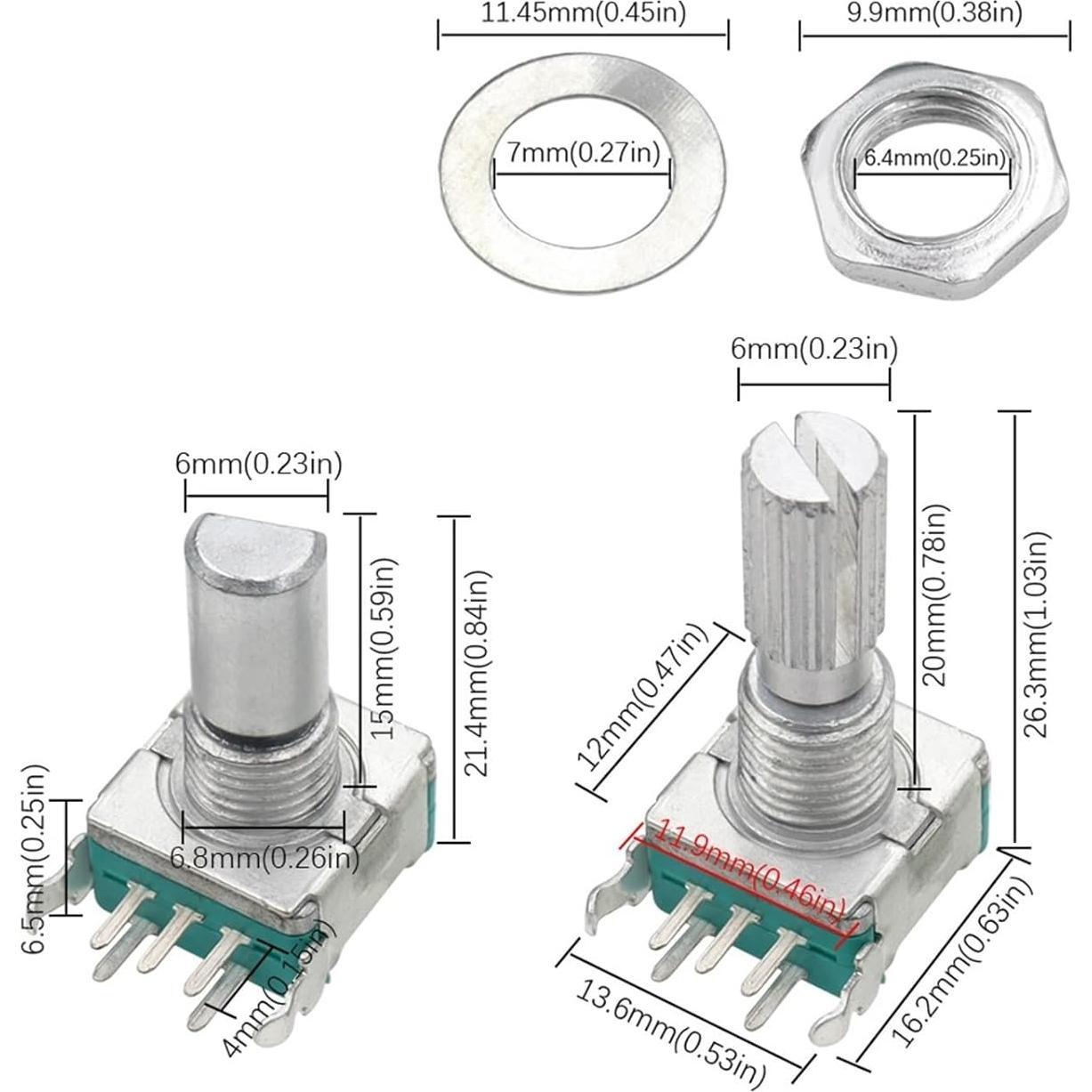 Right Angle EC11 360 Degree Rotary Encoder with Switch Audio Digital Potentiometer 15MM 20MM 5PIN Button Encoding Knob(Full axis 15mm,3PCS)