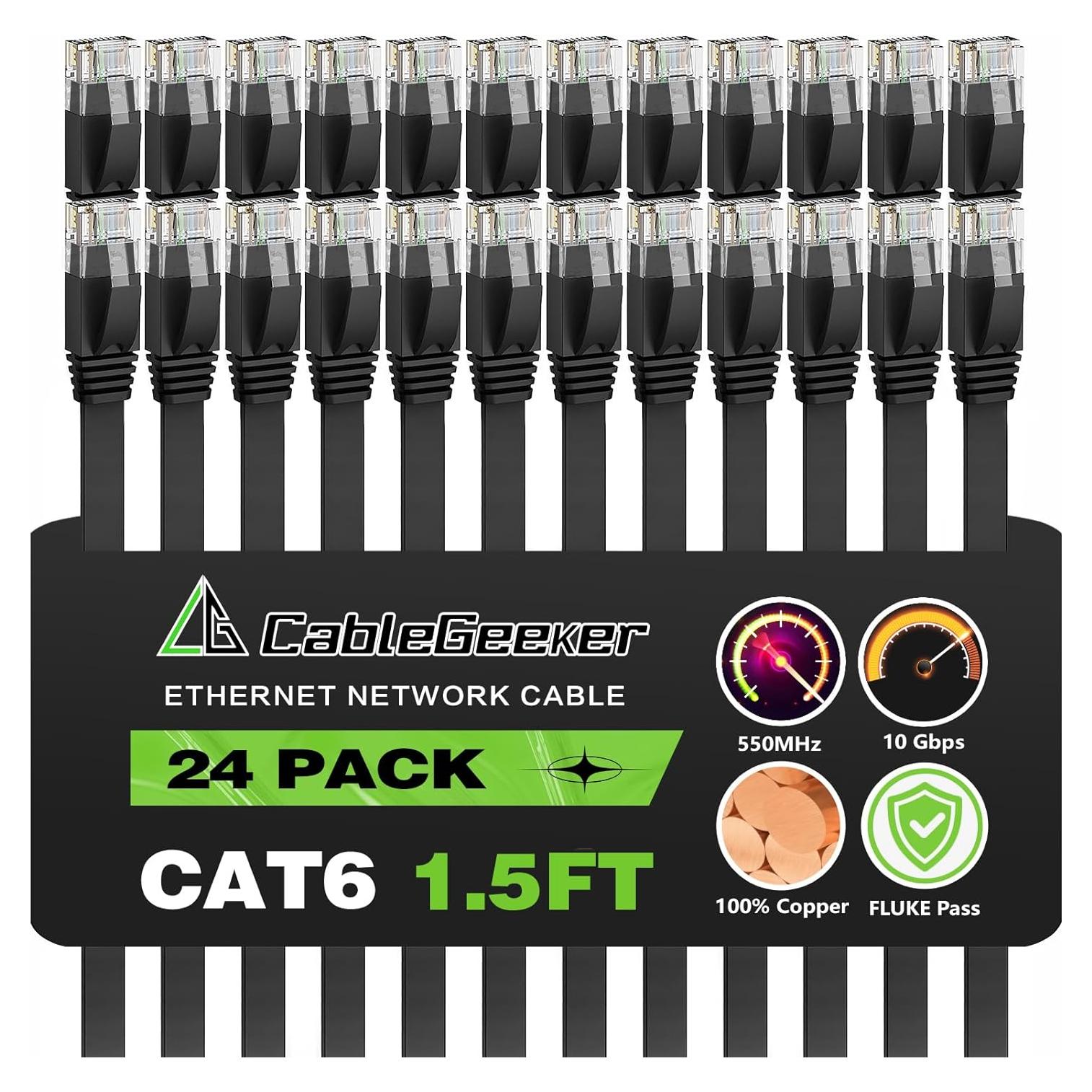Cable Ethernet Cat 6 0.46 m Negro - 24 Paquete CableGeeker