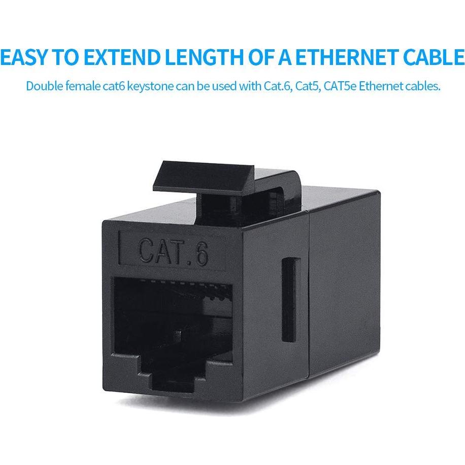 Paquete de 100 Acopladores RJ45 Cat6 VANDESAIL Keystone Negro