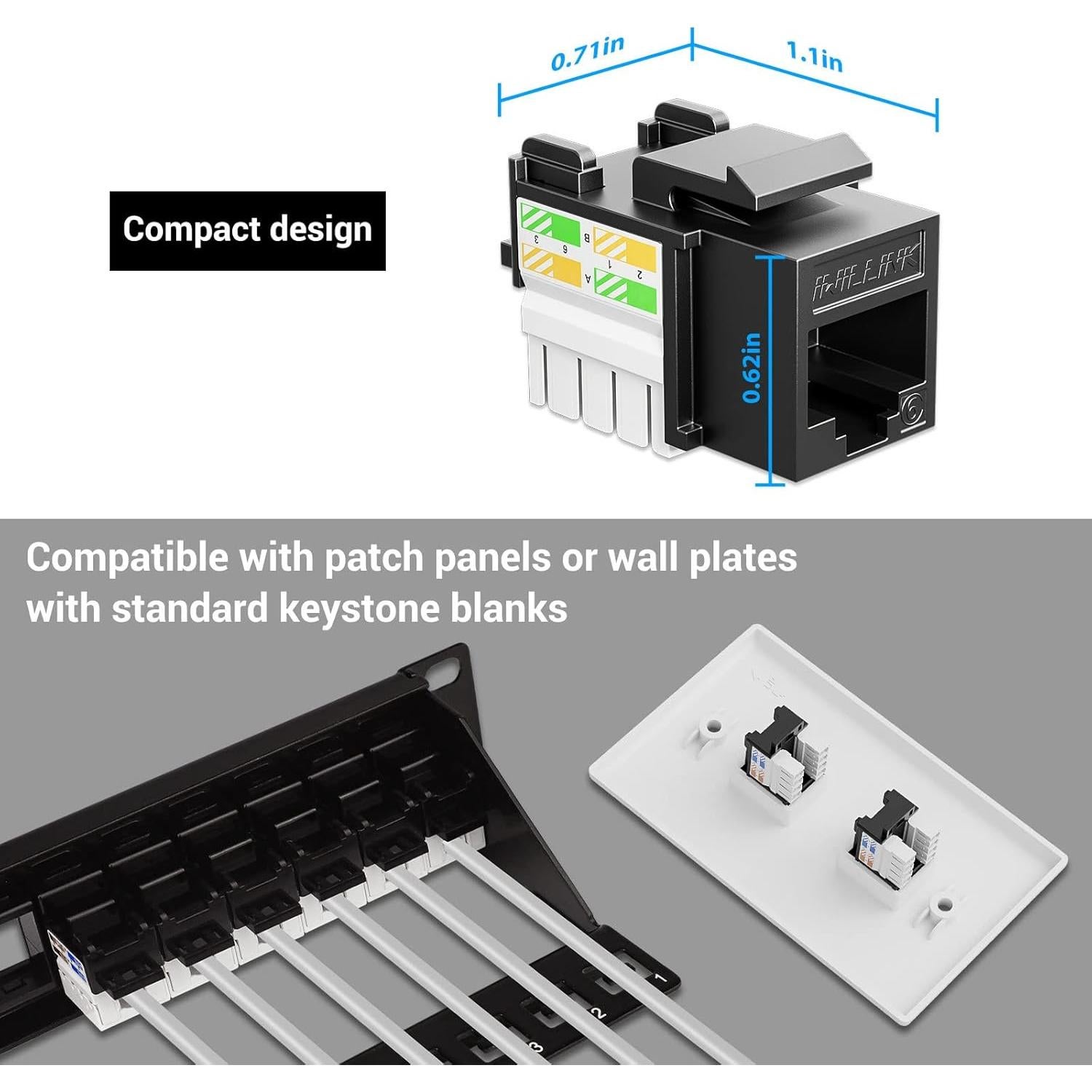 Jack Keystone RJ45 Iwillink Cat6 10Gbps 25-Pack Negro