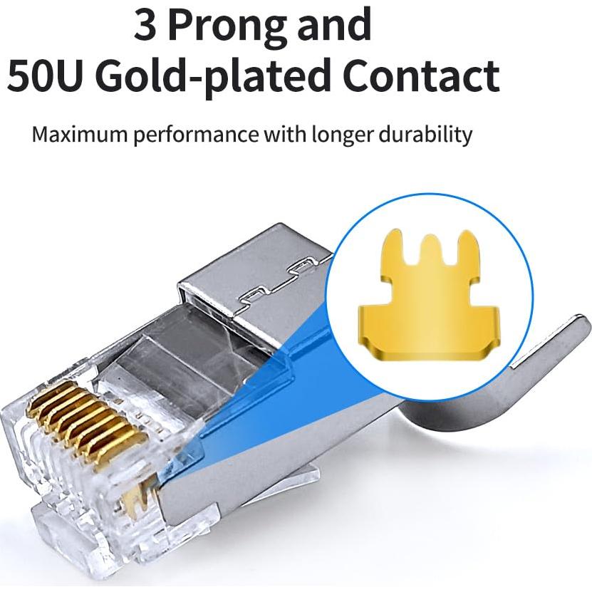 Paquete de 10 Conectores RJ45 Blindados Cat7 Cat6A 50µ Baquelita