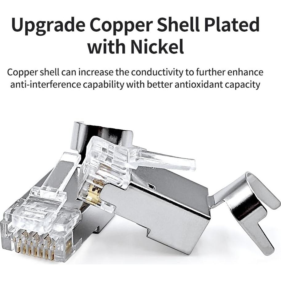 Paquete de 10 Conectores RJ45 Blindados Cat7 Cat6A 50µ Baquelita