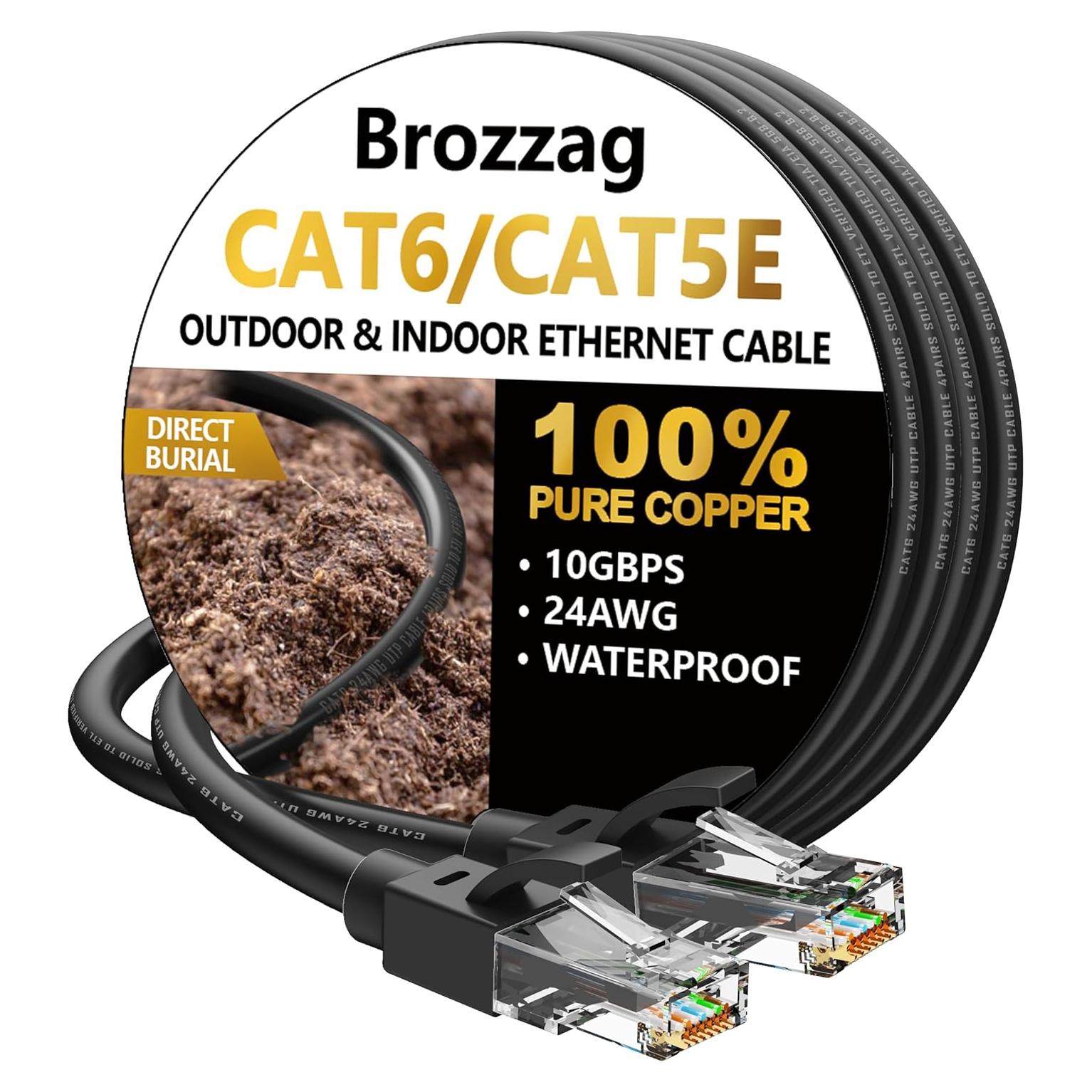 Cable Ethernet 10.67m Brozzag Cat6 Cobre Puro 40Gbps Negro