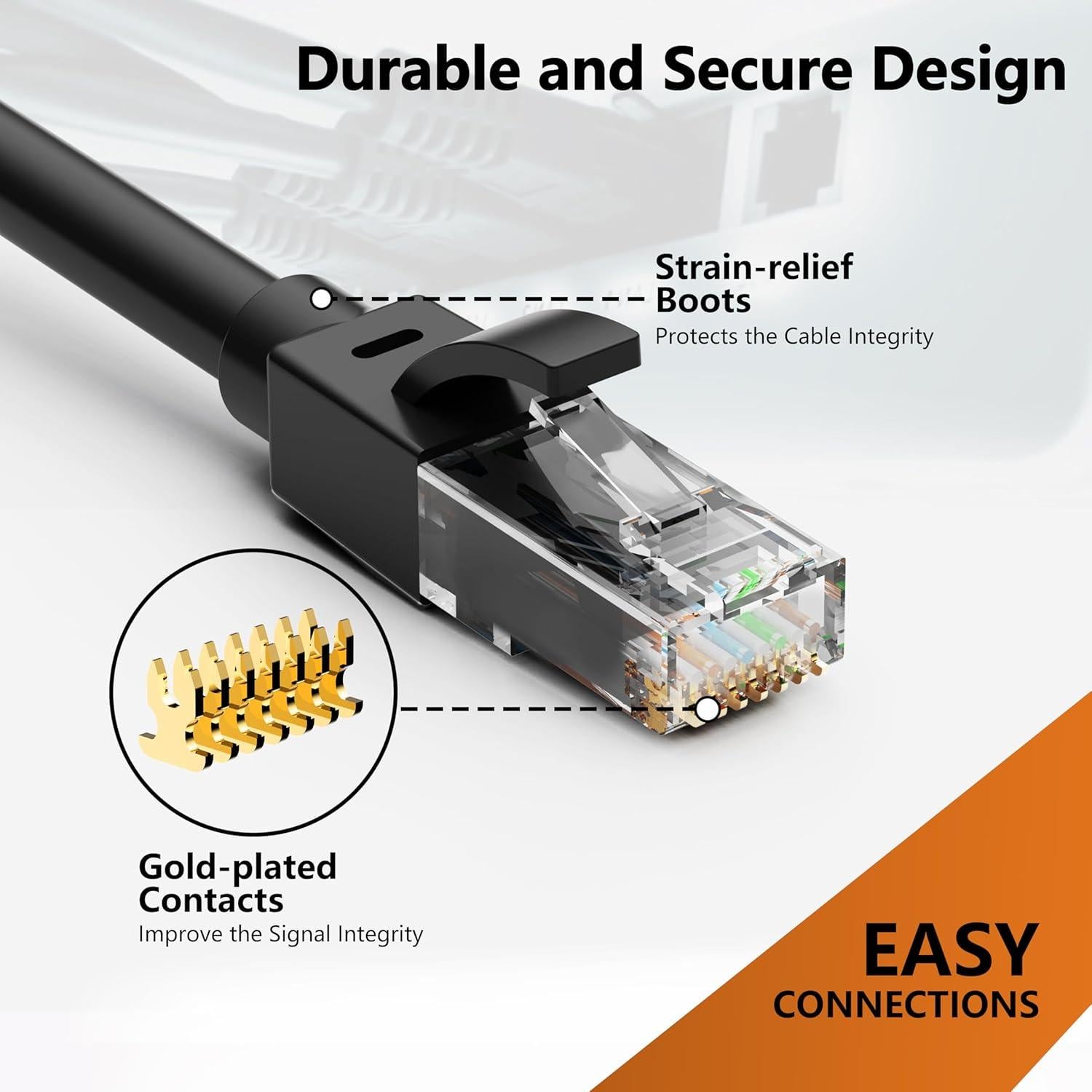 Cable Ethernet 10.67m Brozzag Cat6 Cobre Puro 40Gbps Negro