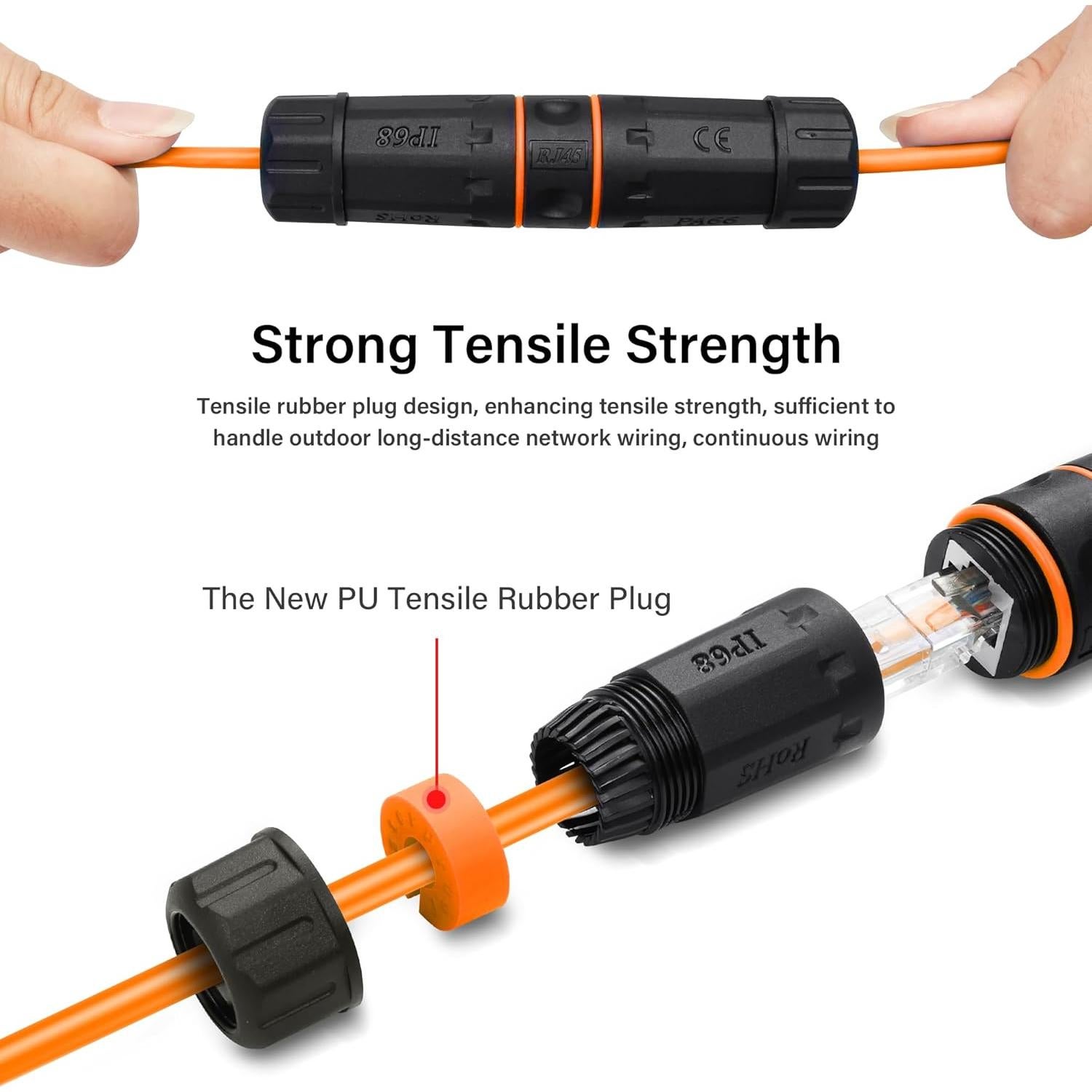 Acoplador RJ45 Impermeable SinLoon Cat6A 2 Piezas IP68 Naranja