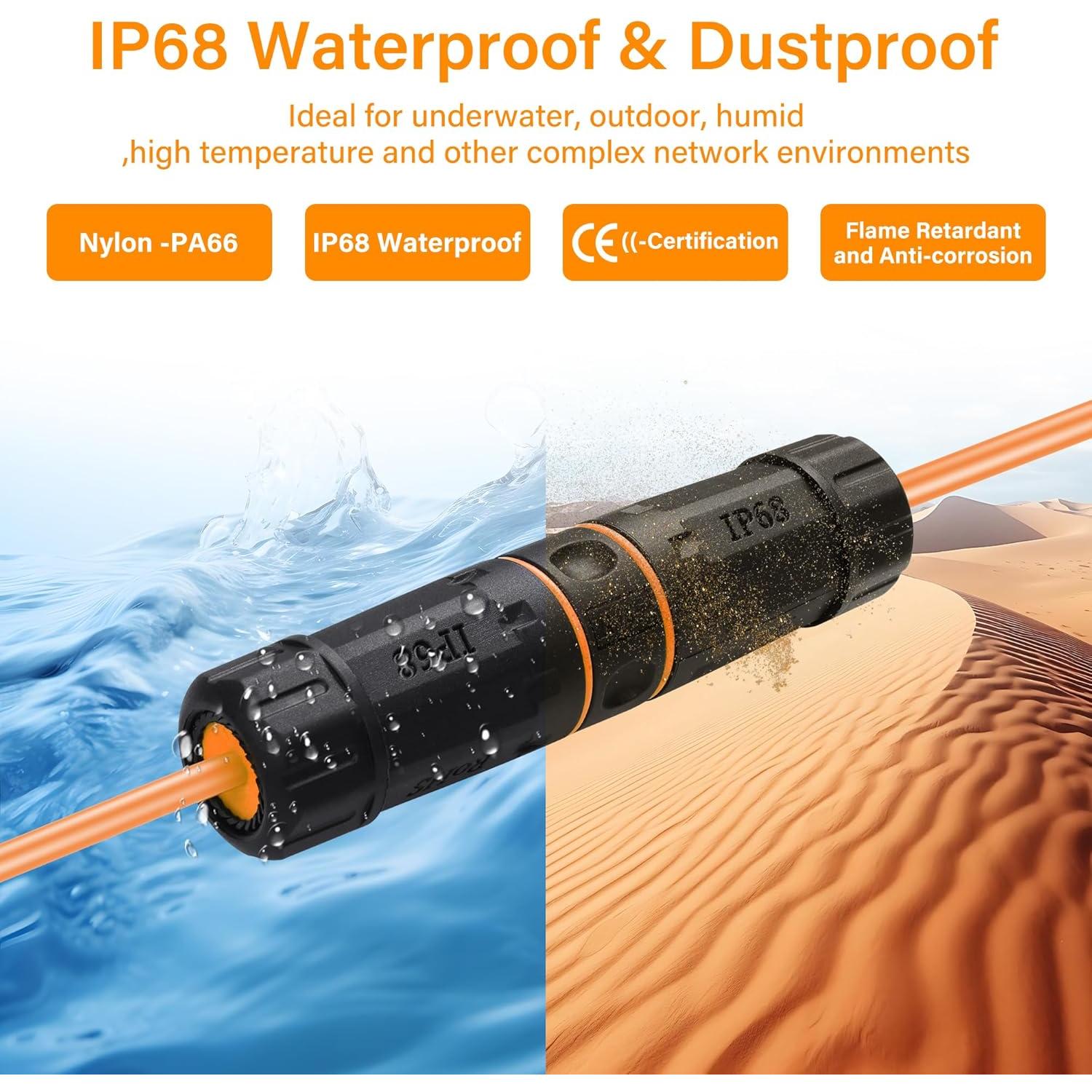 Acoplador RJ45 Impermeable SinLoon Cat6A 2 Piezas IP68 Naranja