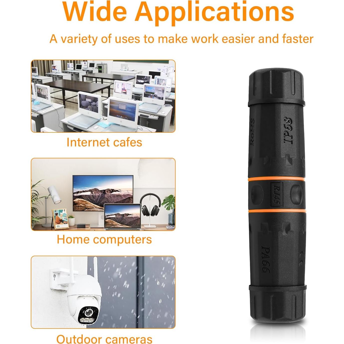 Acoplador RJ45 Impermeable SinLoon Cat6A 2 Piezas IP68 Naranja