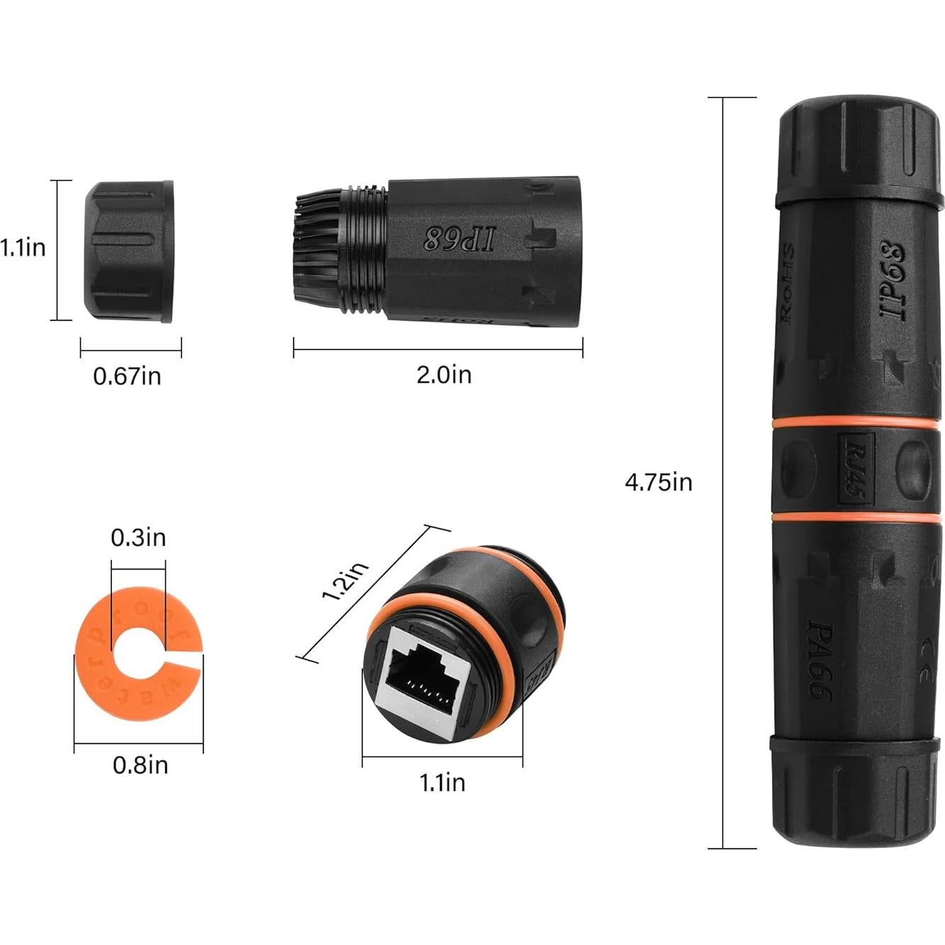 Acoplador RJ45 Impermeable SinLoon Cat6A 2 Piezas IP68 Naranja