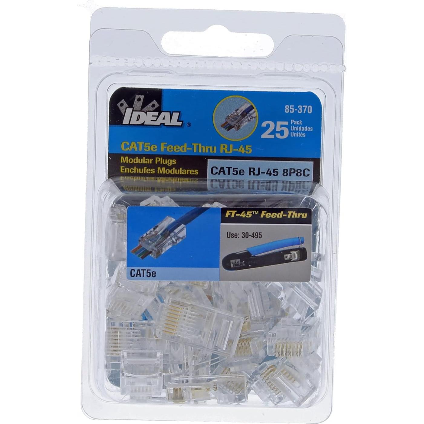 Conector Modular RJ-45 8P8C Feed-Thru Ideal 85-370 CAT5e 25 Unidades