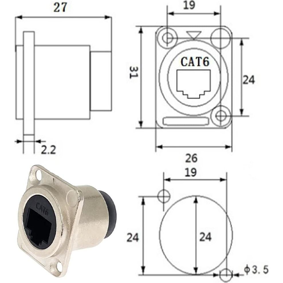 Conector RJ45 CAT6 D-Type 5PCS Montaje en Panel Hembra a Hembra