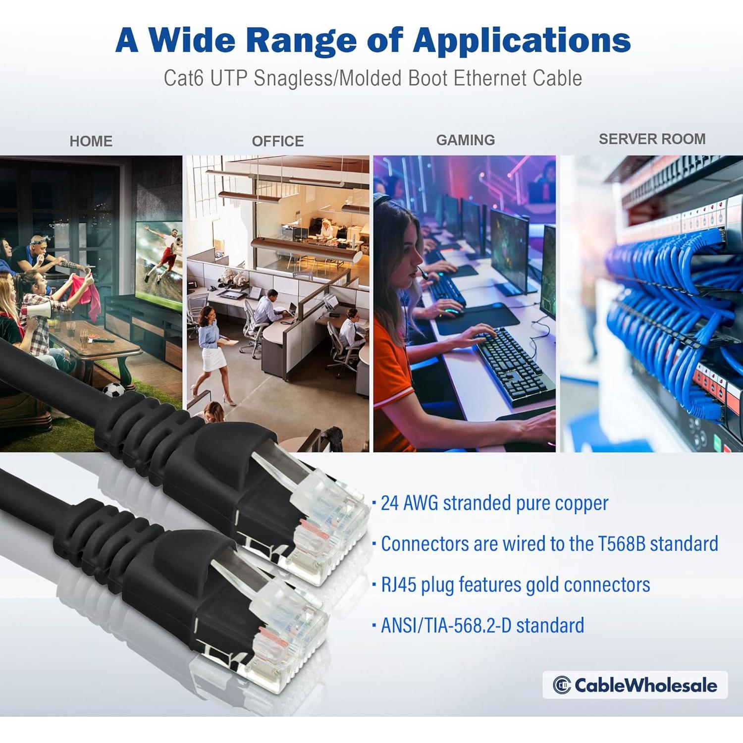 Cable Ethernet Cat6 CableWholesale 0.30m 24AWG UTP Negro