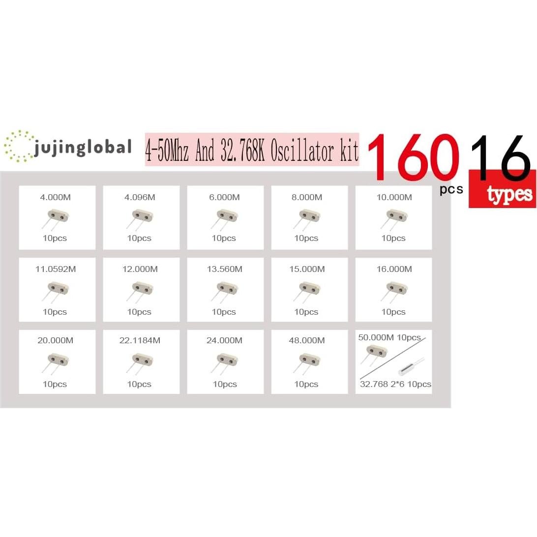 Kit de Osciladores de Cristal 160pcs Jujinglobal 16 Tipos