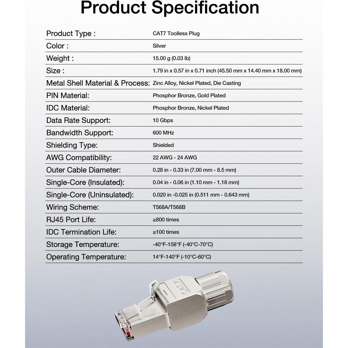 Conector Ethernet VCELINK CAT7 Sin Herramientas Paquete de 2