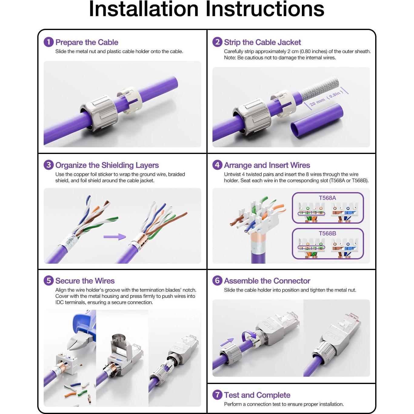 Conector Ethernet VCELINK CAT7 Sin Herramientas Paquete de 2
