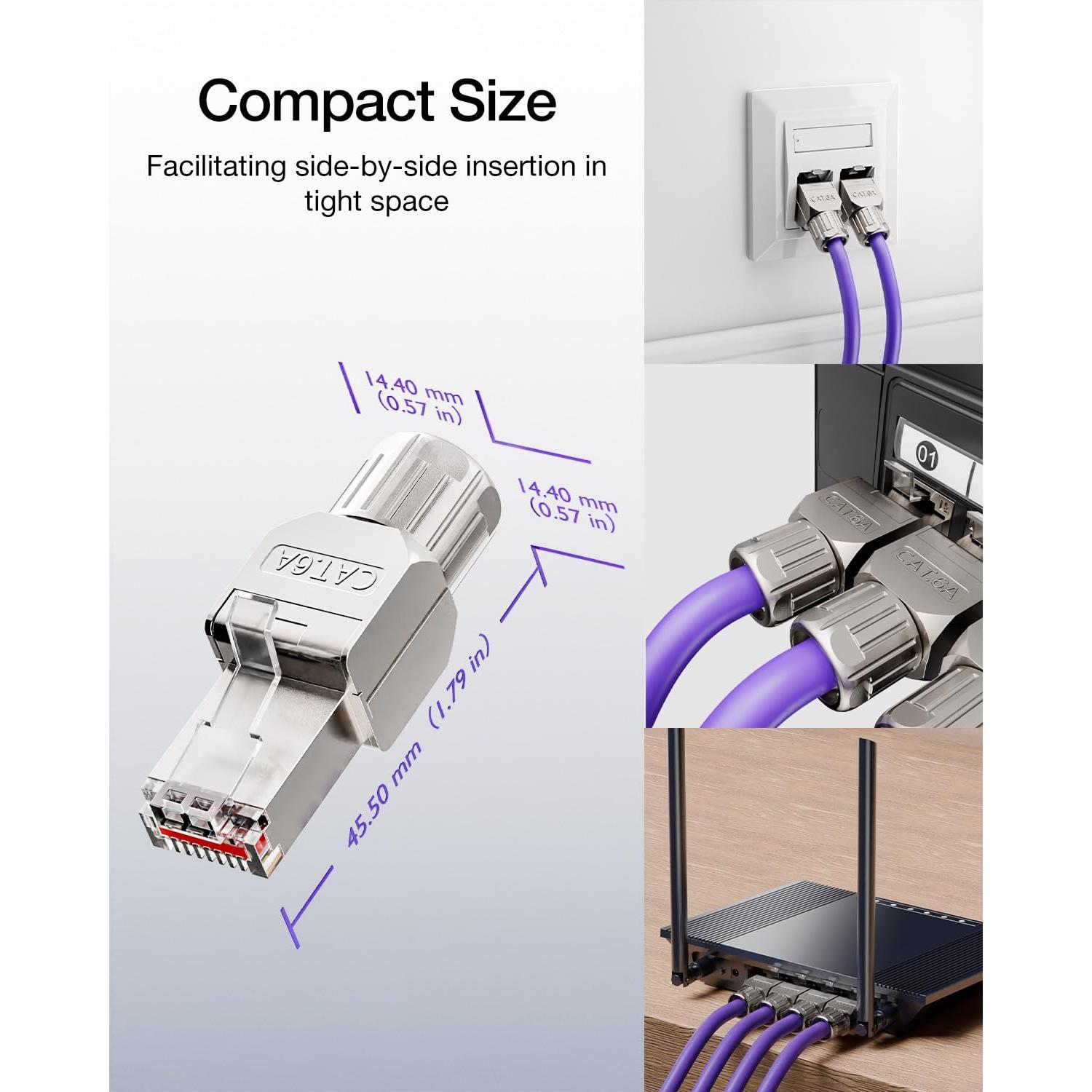 Conector Ethernet VCELINK CAT6A Sin Herramientas Paquete de 2